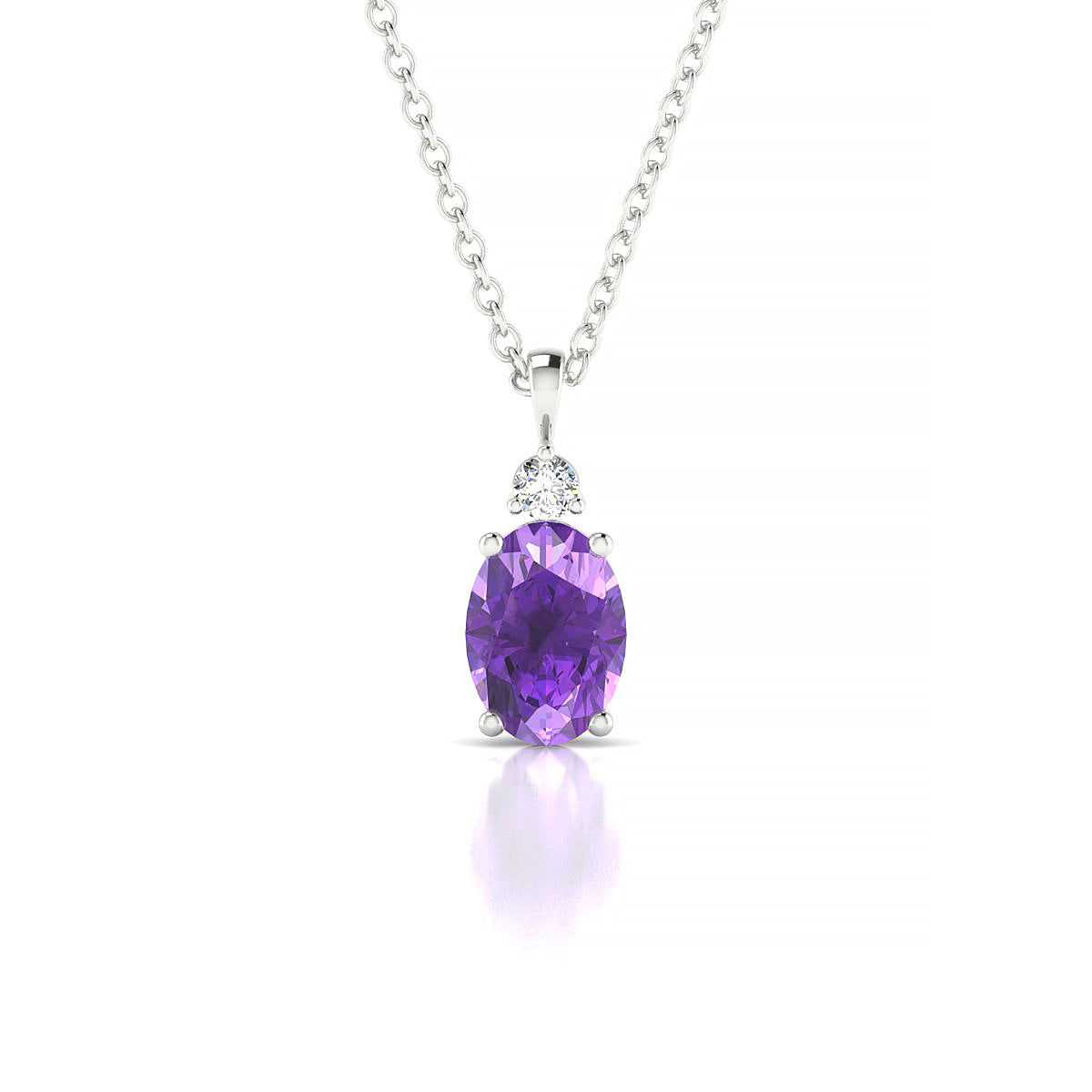 Sparkle | 18k White Gold 7 x 5 mm Oval Amethyst Pendant