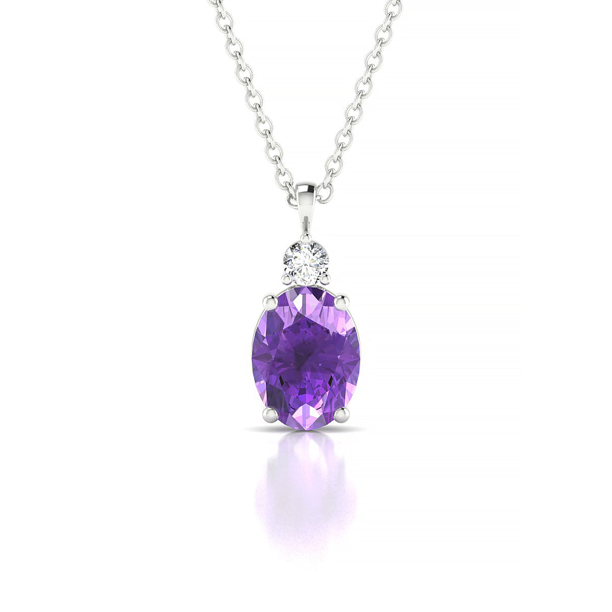 Sparkle | 18k White Gold 8 x 6 mm Oval Amethyst Pendant