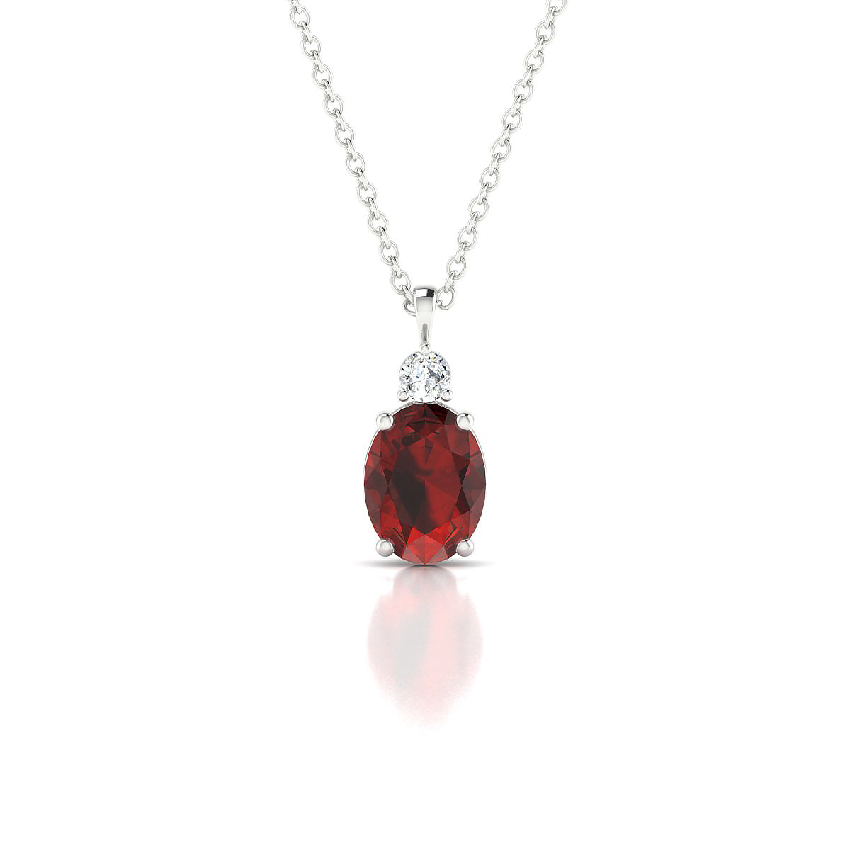 Sparkle | 18k White Gold 8 x 6 mm Oval Garnet Pendant