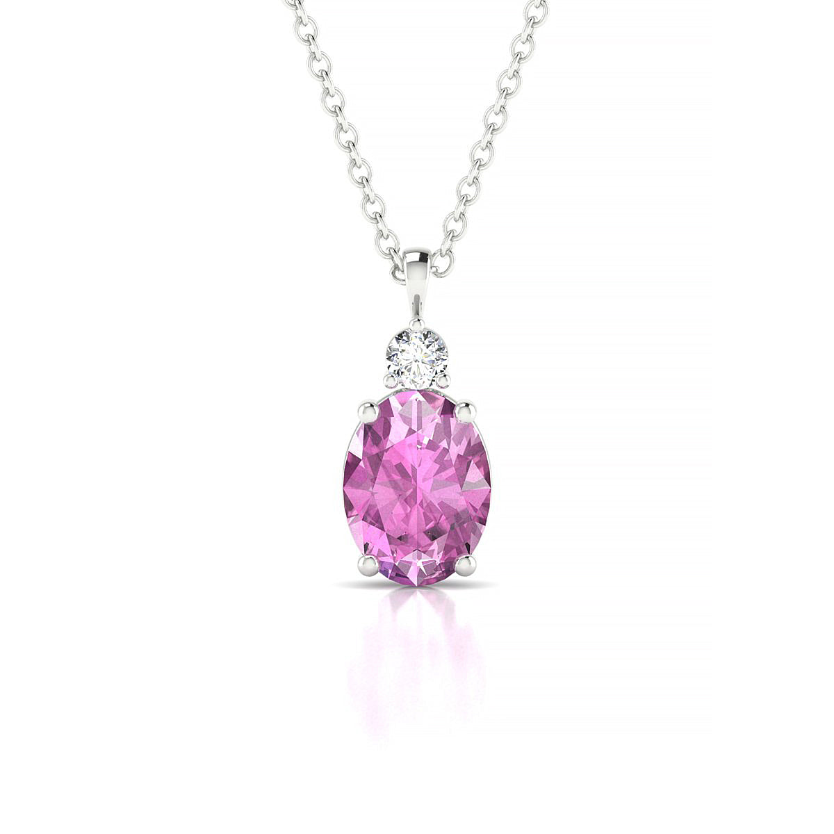 Sparkle | 18k White Gold 8 x 6 mm Oval Pink Sapphire Pendant