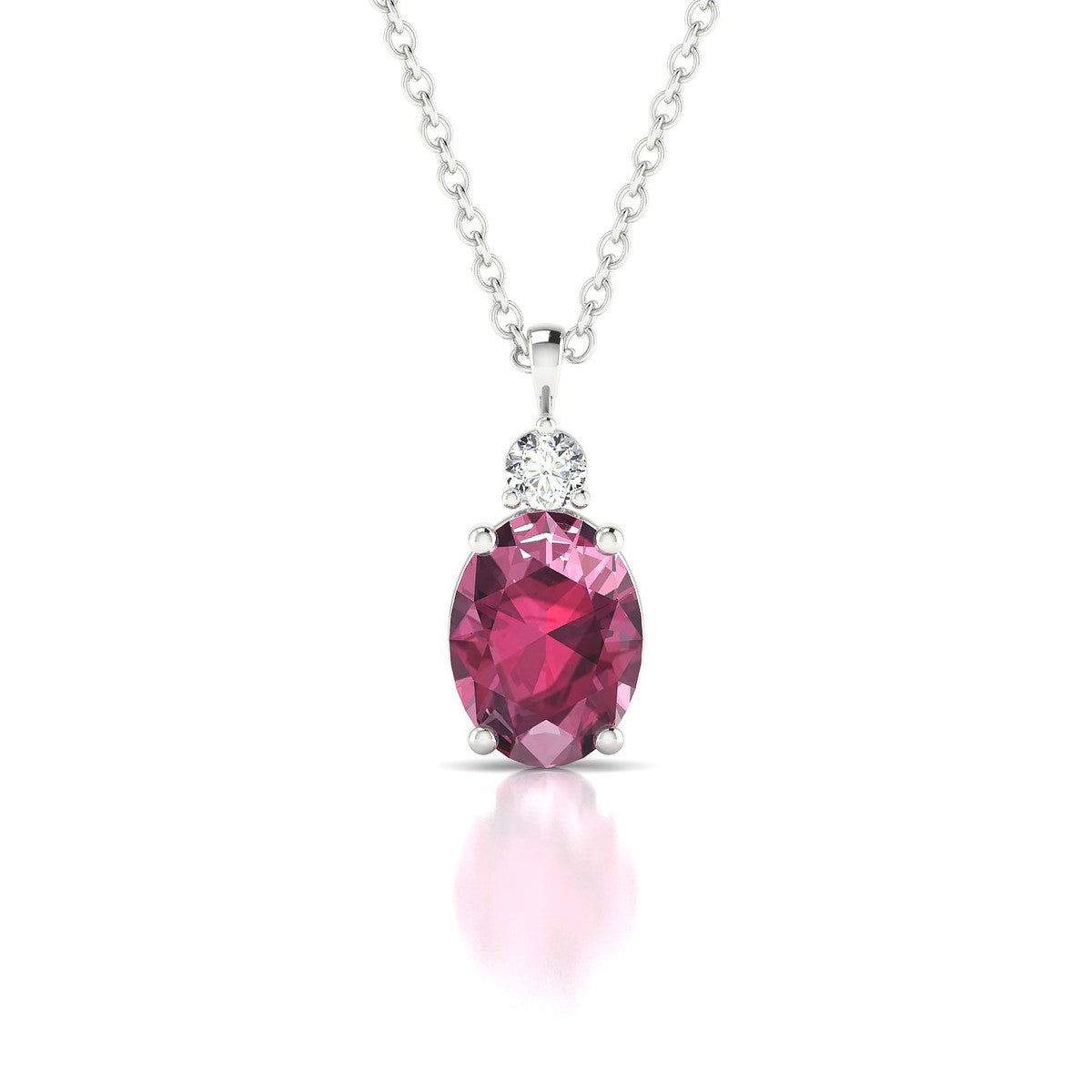 Sparkle | 18k White Gold 8 x 6 mm Oval Rhodolite Pendant
