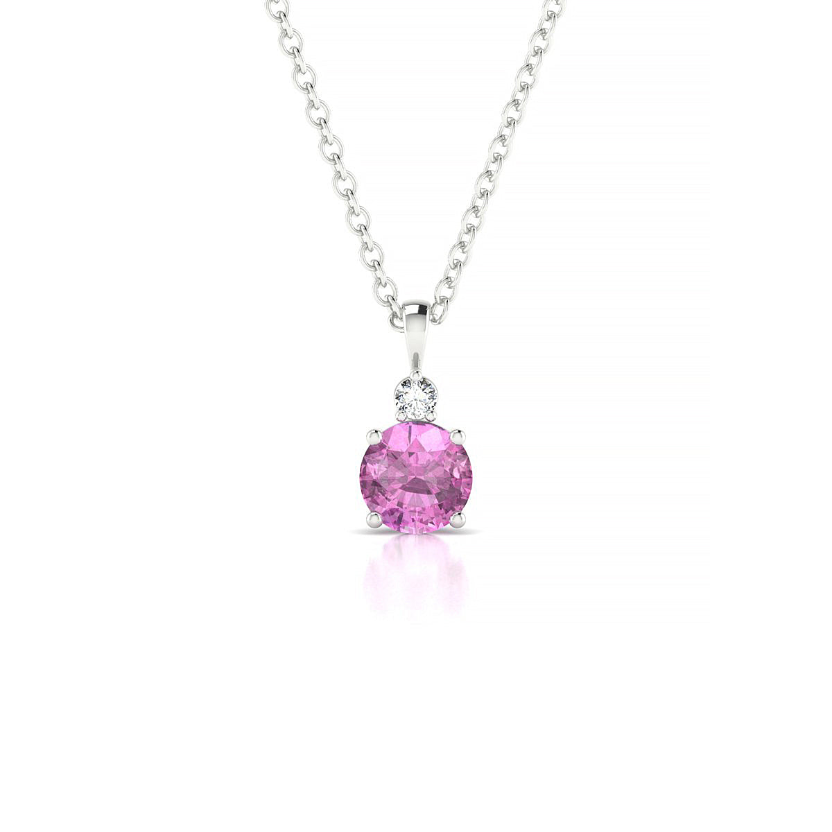 Sparkle | 18k White Gold 4.5 mm Round Pink Sapphire Pendant