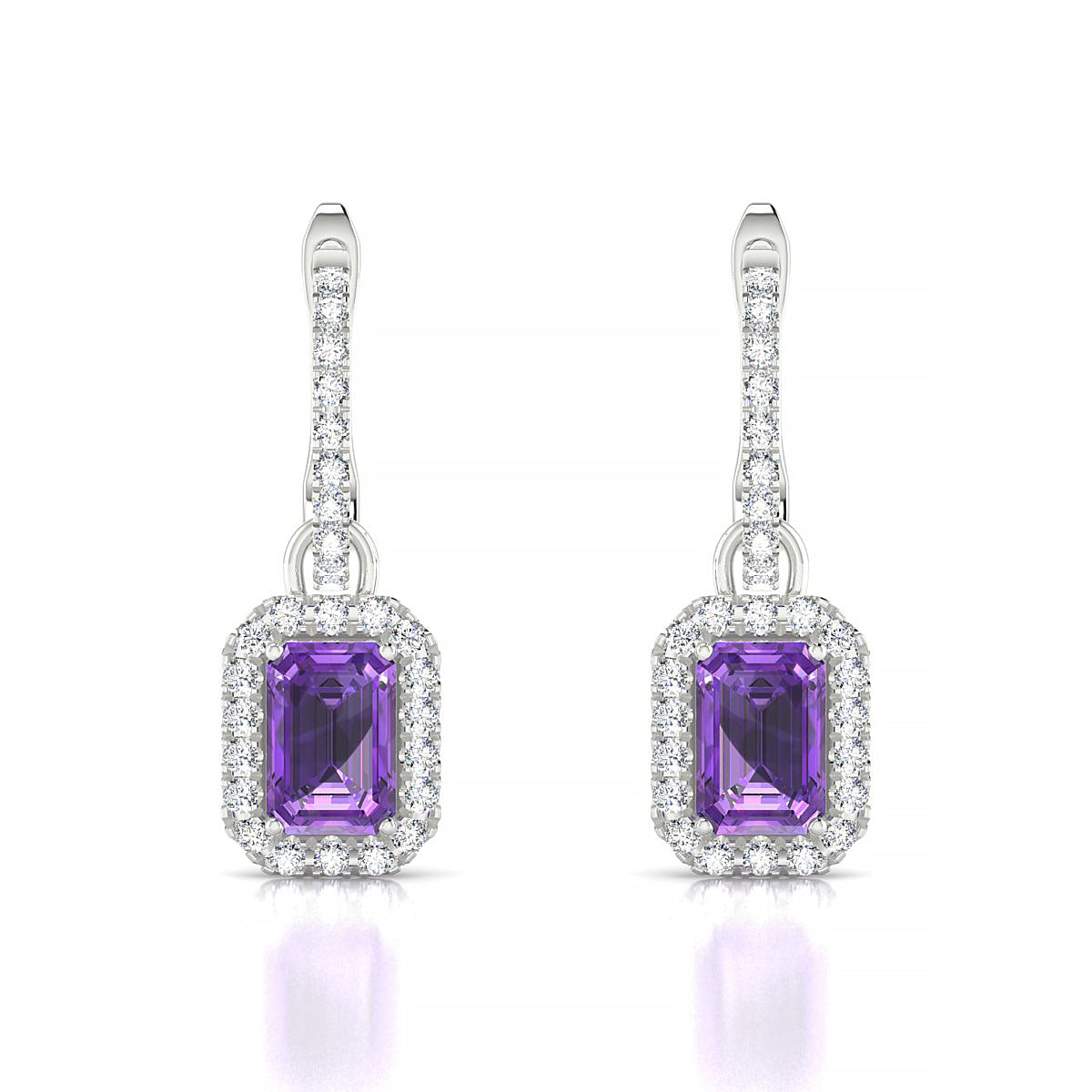 Sunrise | 18k White Gold 6 x 4 mm Emerald Amethyst Earrings
