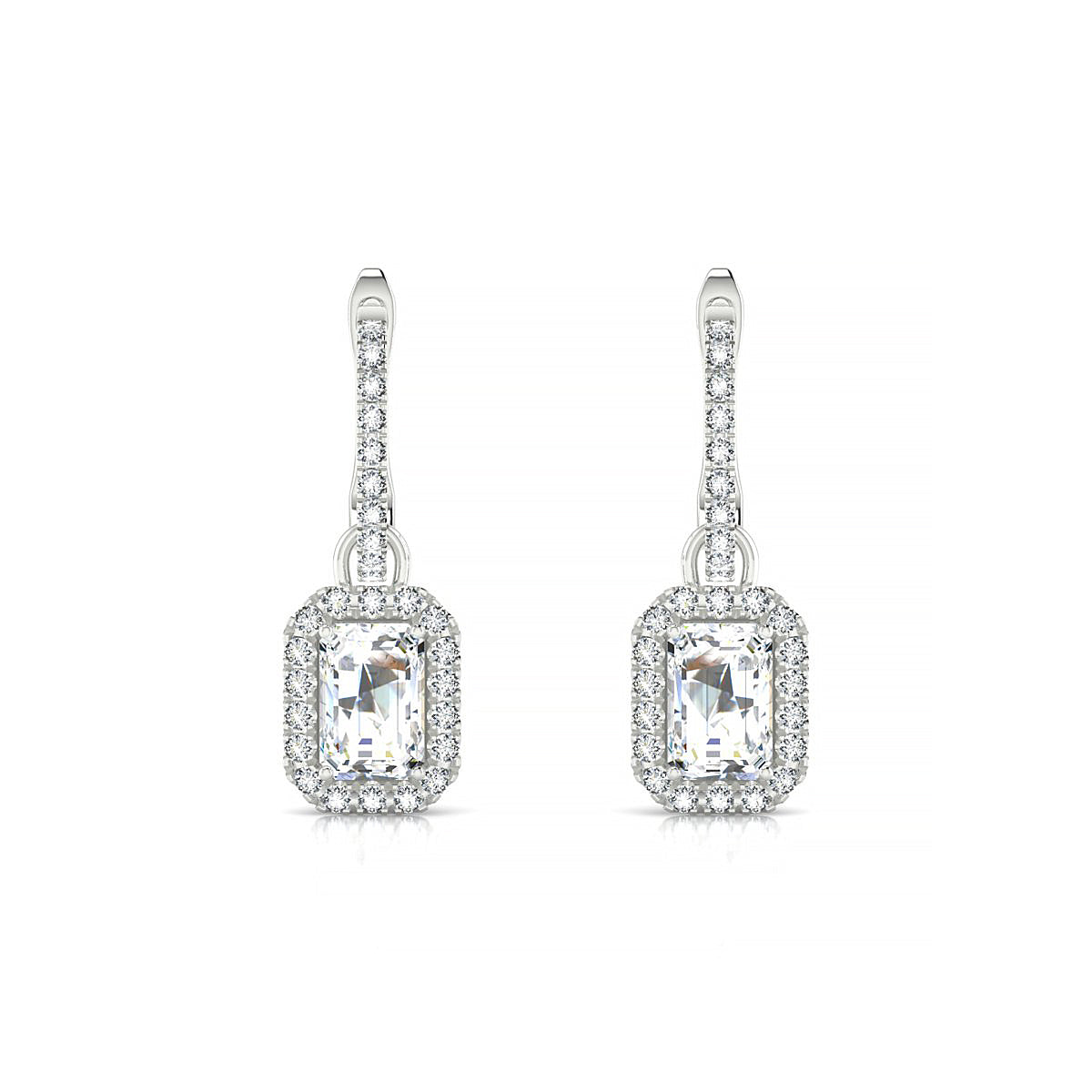Sunrise | 18k White Gold 6 x 4 mm Emerald Diamond Earrings