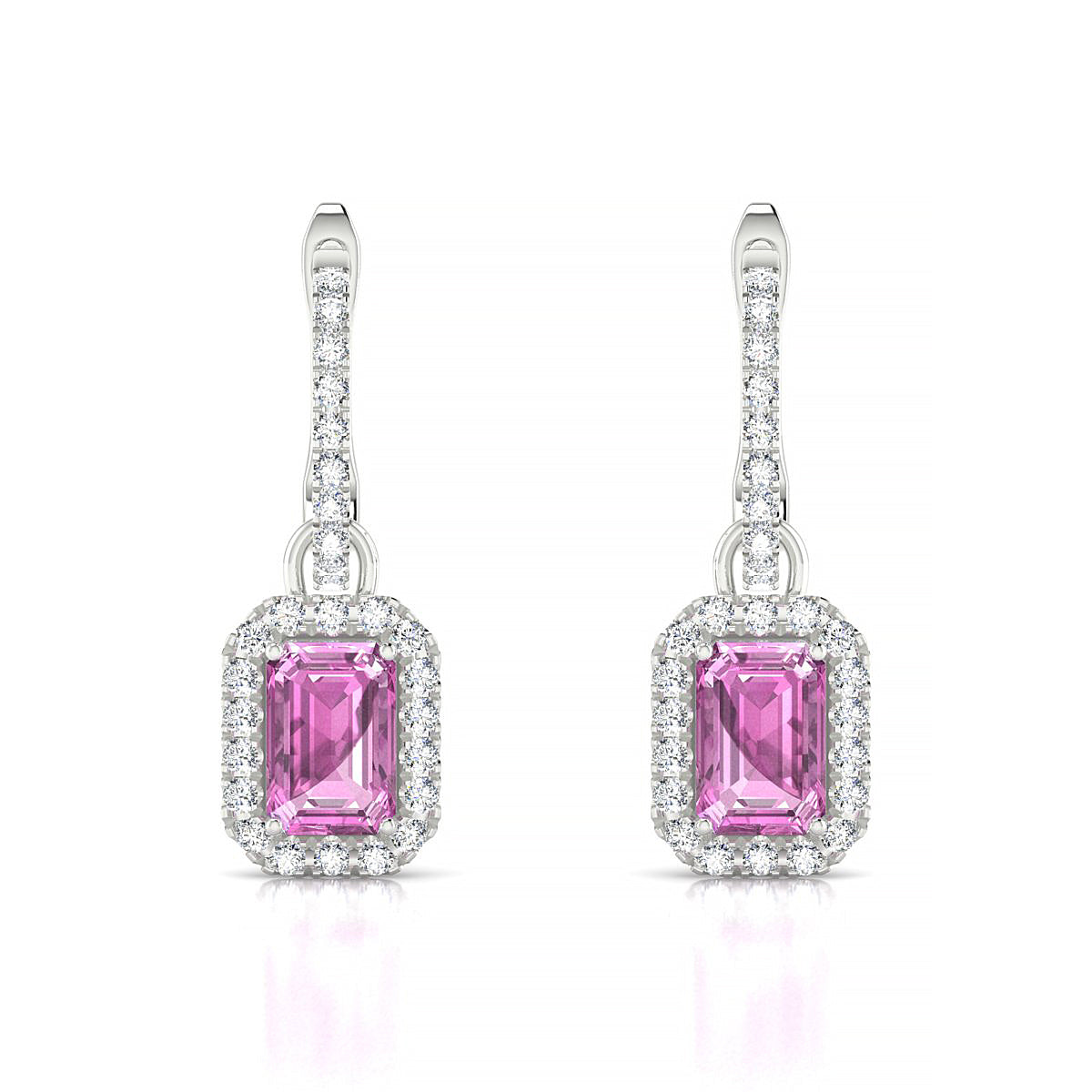 Sunrise | 18k White Gold 6 x 4 mm Emerald Pink Sapphire Earrings
