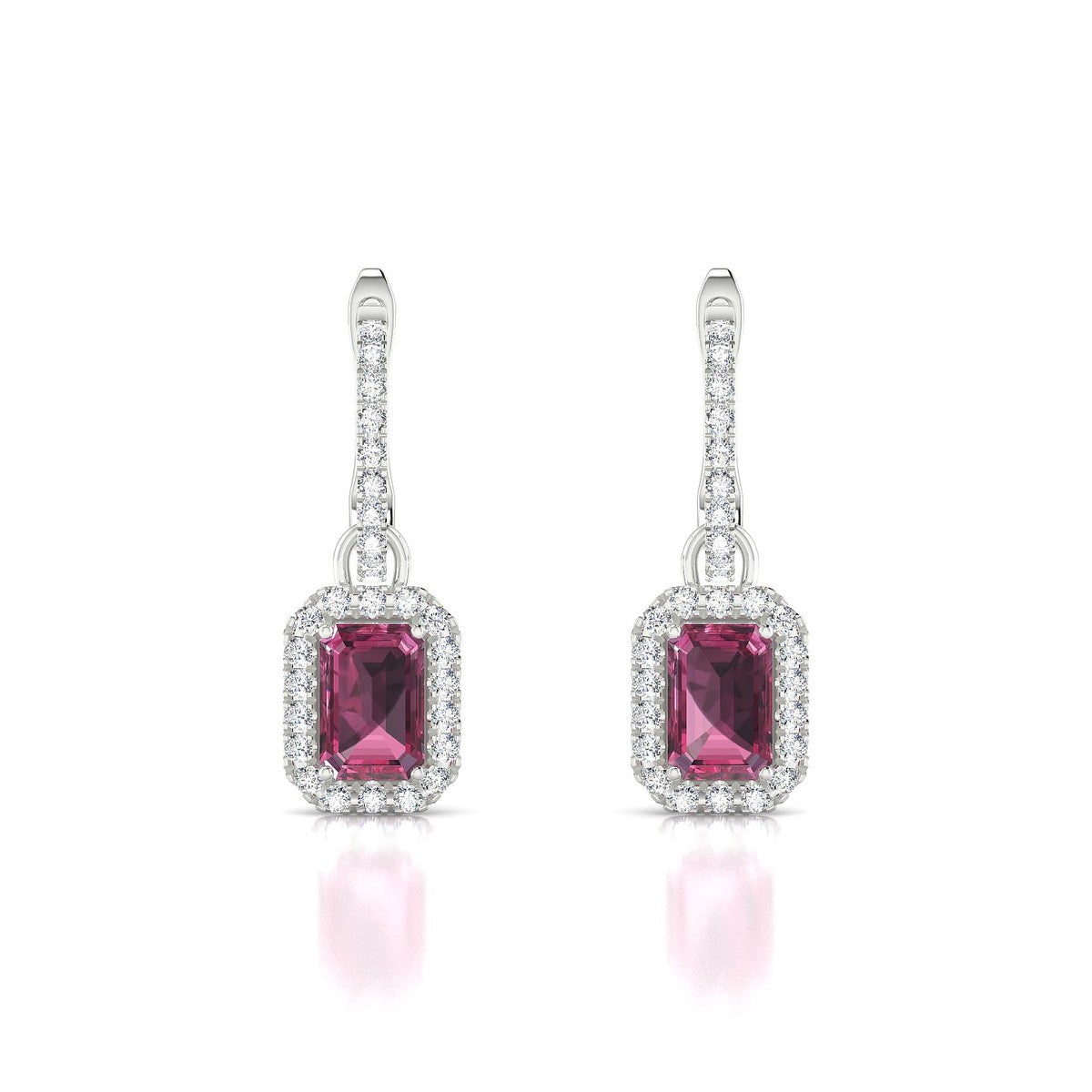 Sunrise | 18k White Gold 6 x 4 mm Emerald Rhodolite Earrings