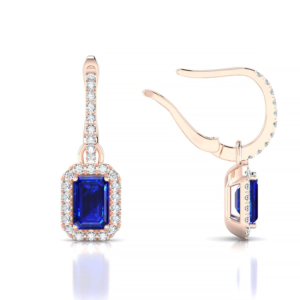 Sunrise | 18k Rose Gold 6 x 4 mm Emerald Sapphire Earrings