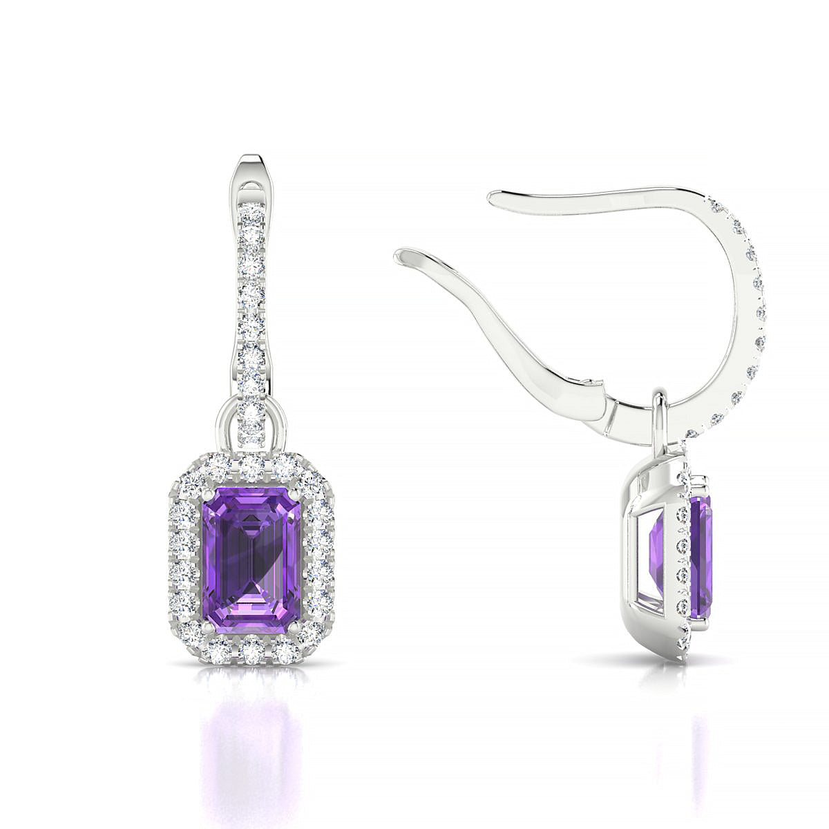 Sunrise | 18k White Gold 6 x 4 mm Emerald Amethyst Earrings