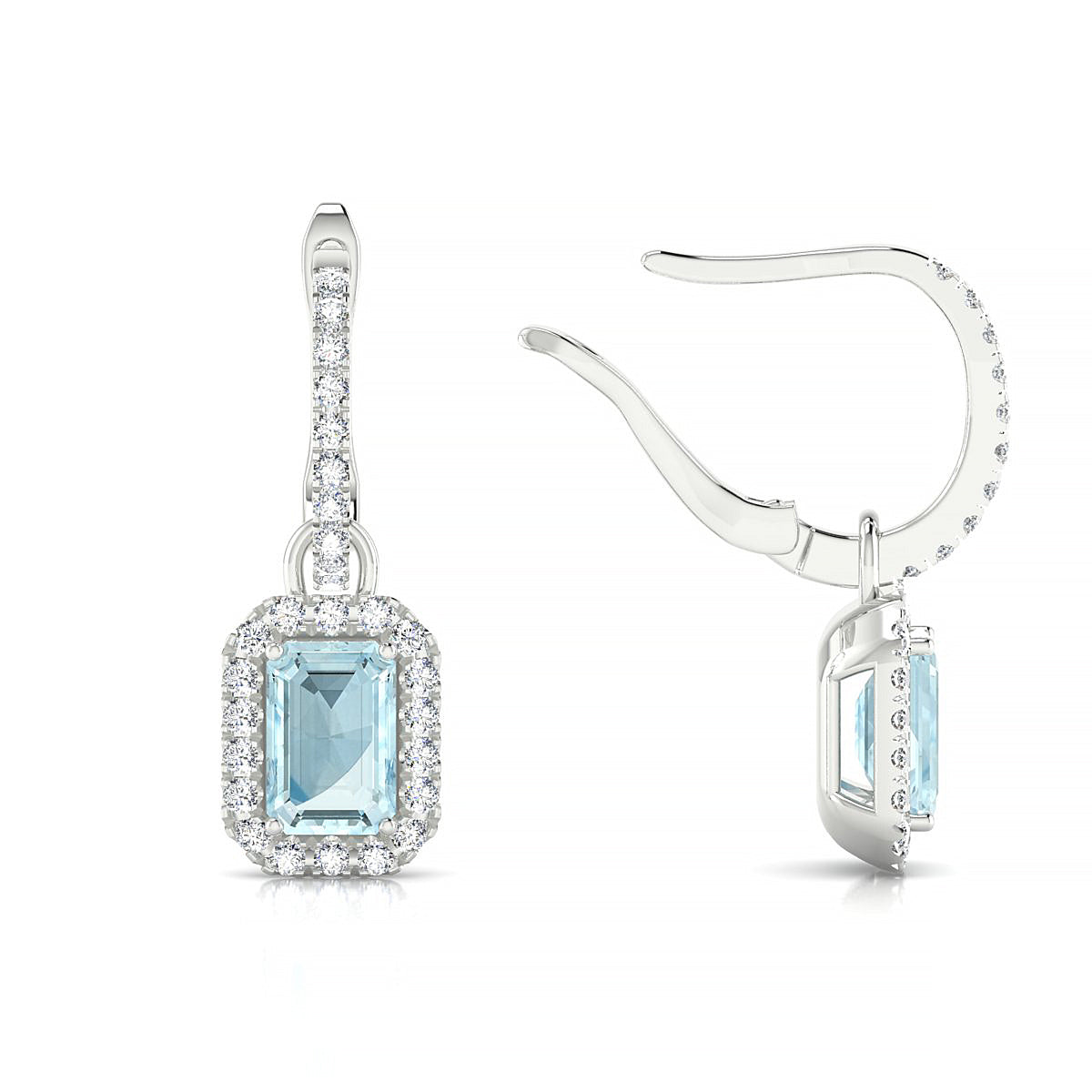 Sunrise | 18k White Gold 6 x 4 mm Emerald Aquamarine Earrings