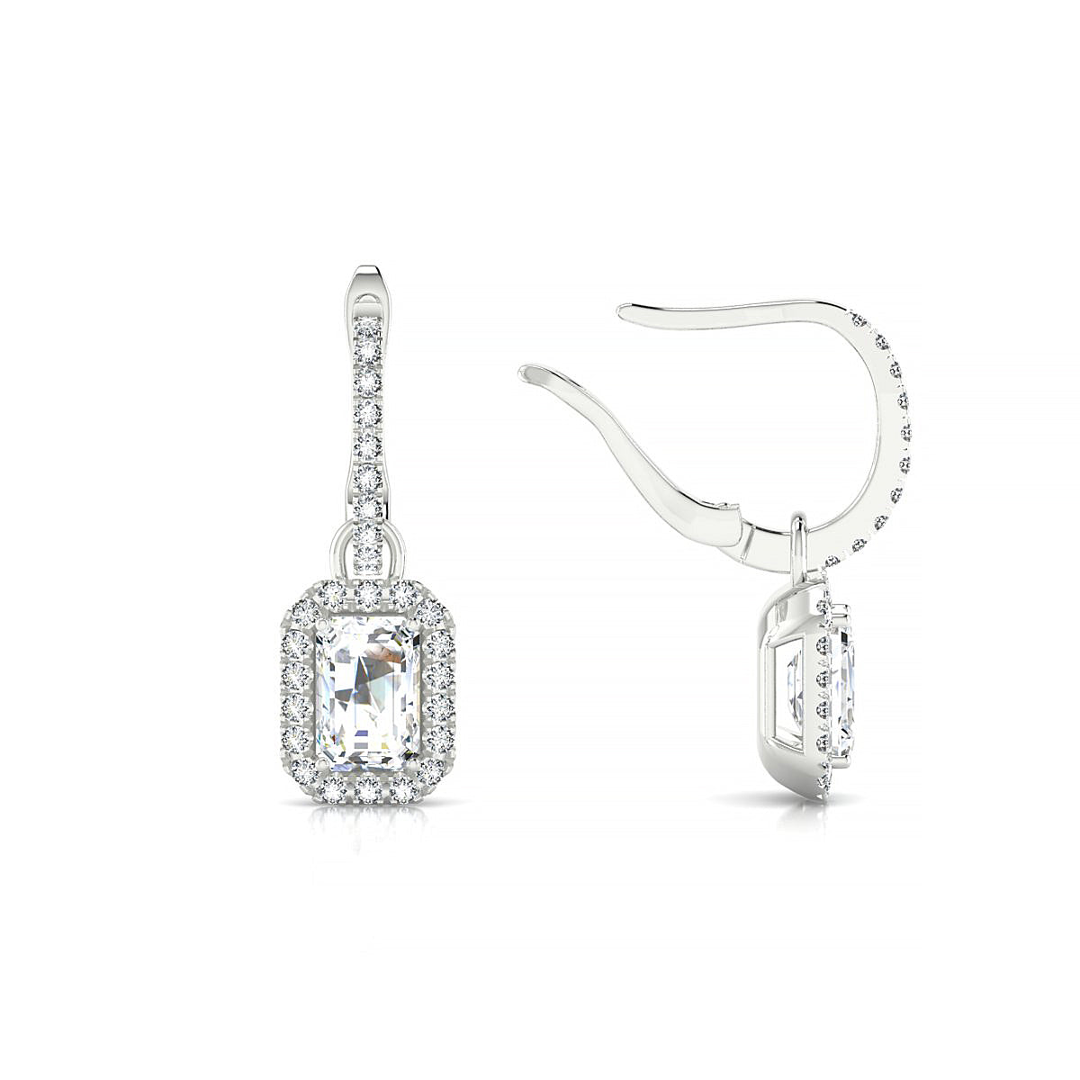 Sunrise | 18k White Gold 6 x 4 mm Emerald Diamond Earrings