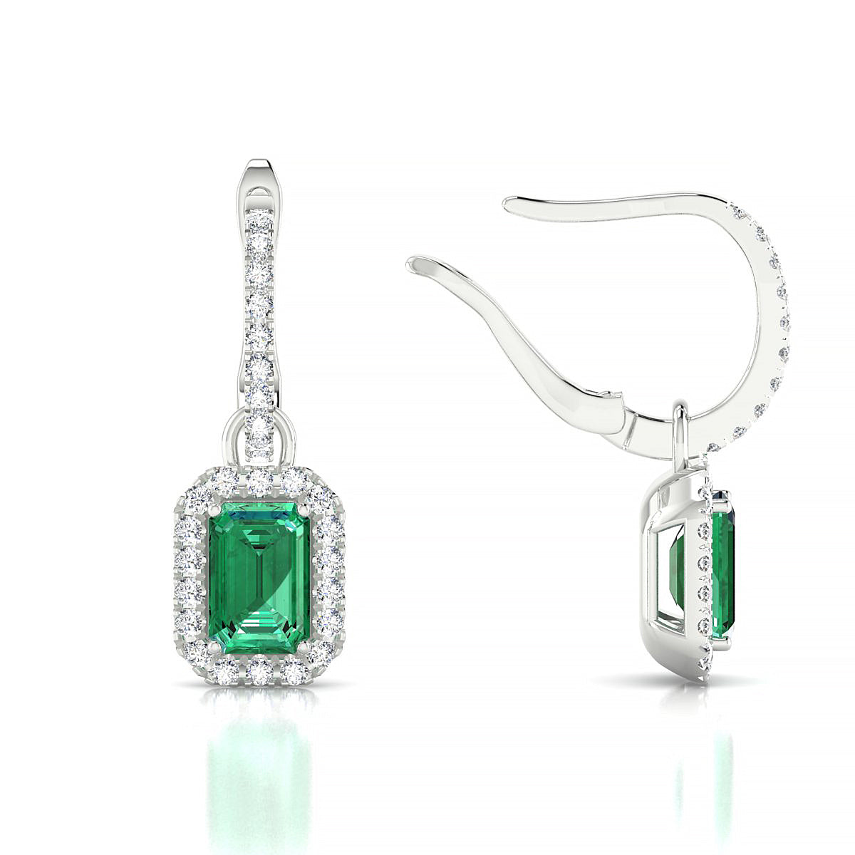Sunrise | 18k White Gold 6 x 4 mm Emerald Emerald Earrings