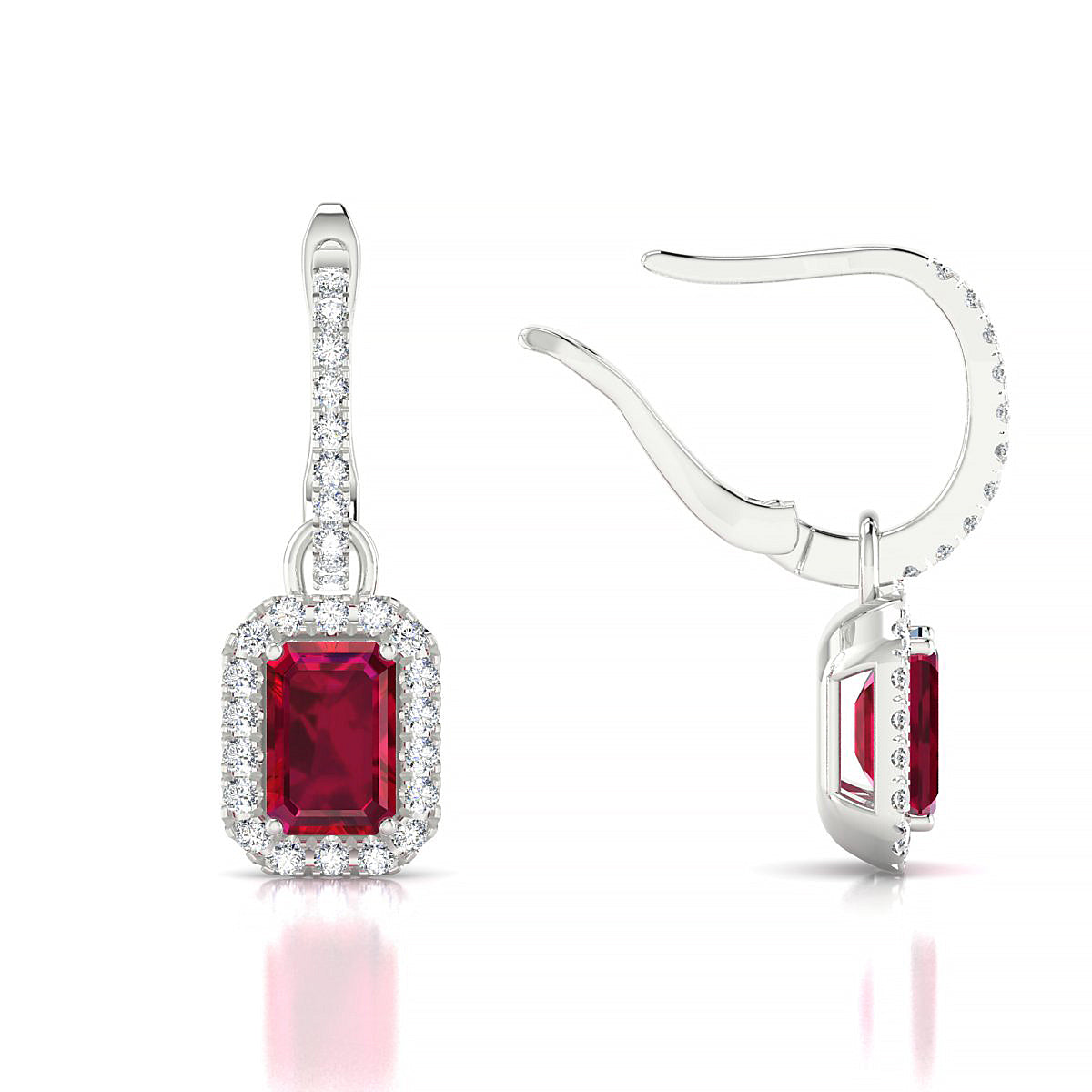 Sunrise | 18k White Gold 6 x 4 mm Emerald Ruby Earrings
