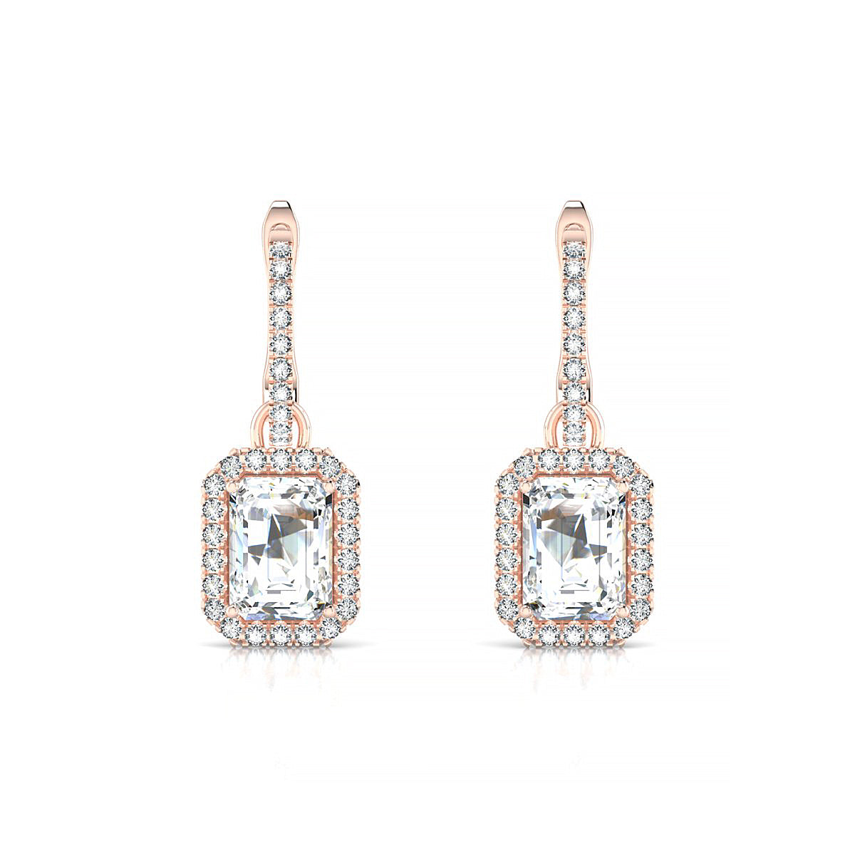 Sunrise | 18k Rose Gold 7 x 5 mm Emerald Diamond Earrings