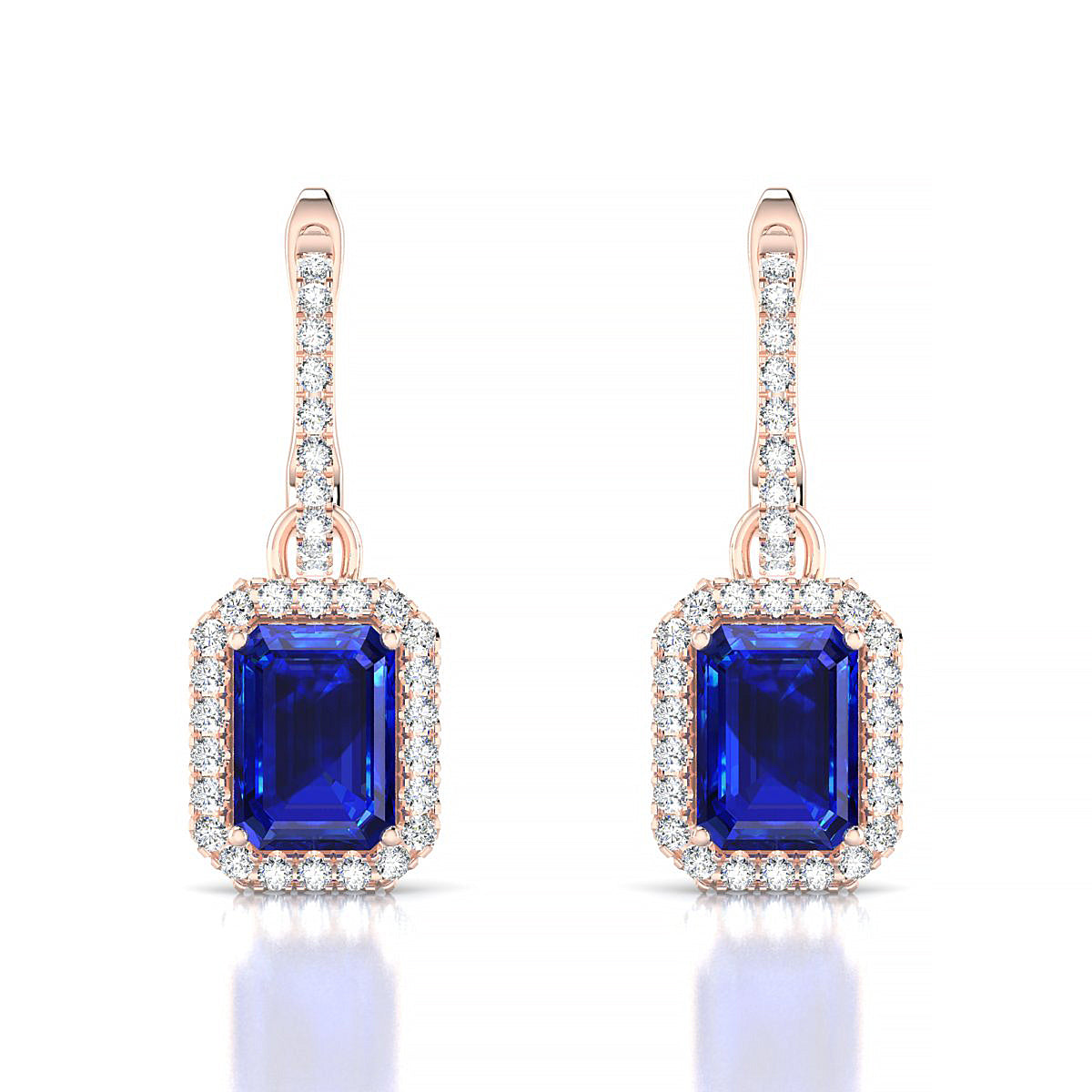 Sunrise | 18k Rose Gold 7 x 5 mm Emerald Sapphire Earrings