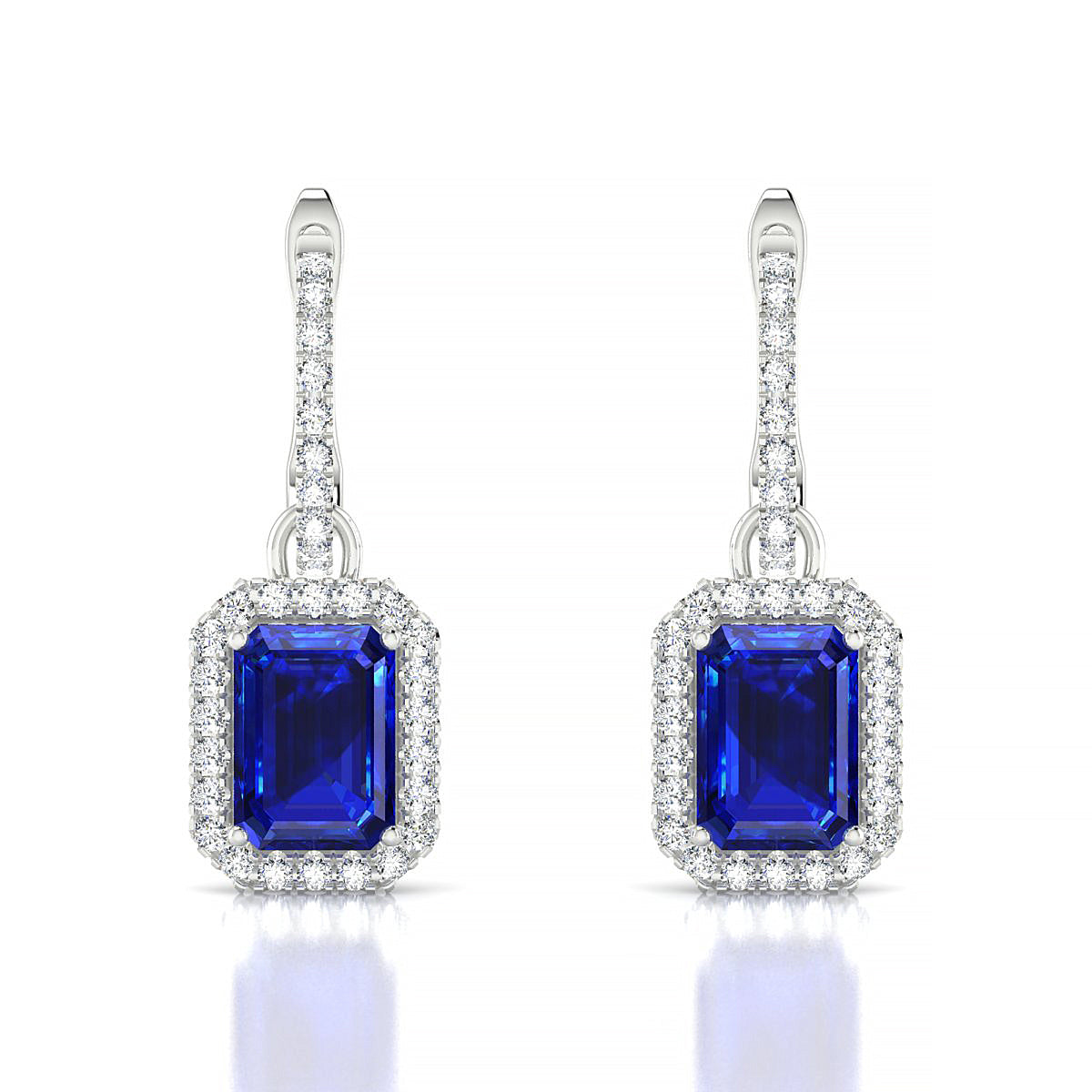 Sunrise | 18k White Gold 7 x 5 mm Emerald Sapphire Earrings