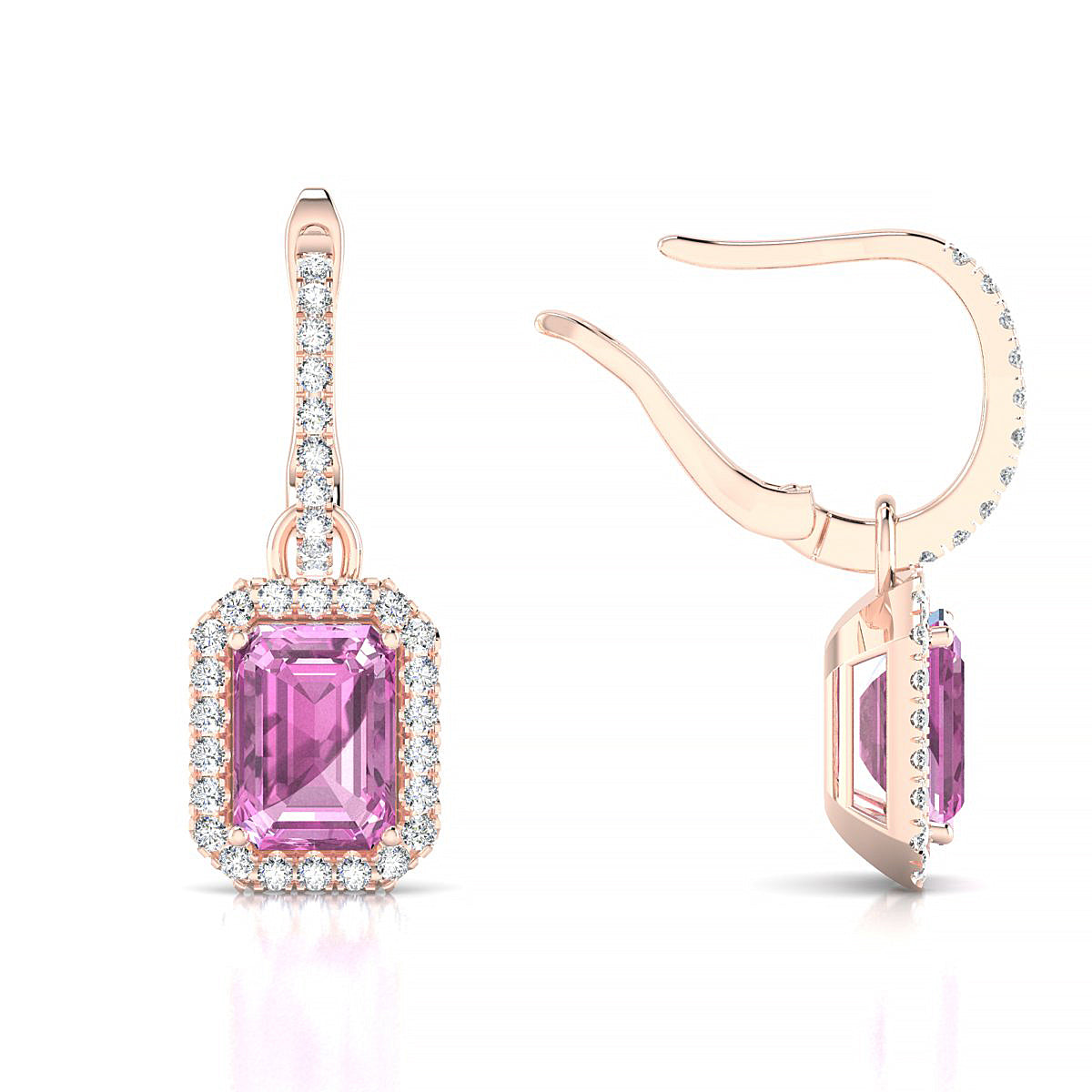 Sunrise | 18k Rose Gold 7 x 5 mm Emerald Pink Sapphire Earrings