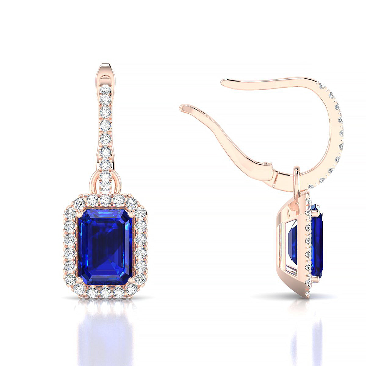 Sunrise | 18k Rose Gold 7 x 5 mm Emerald Sapphire Earrings