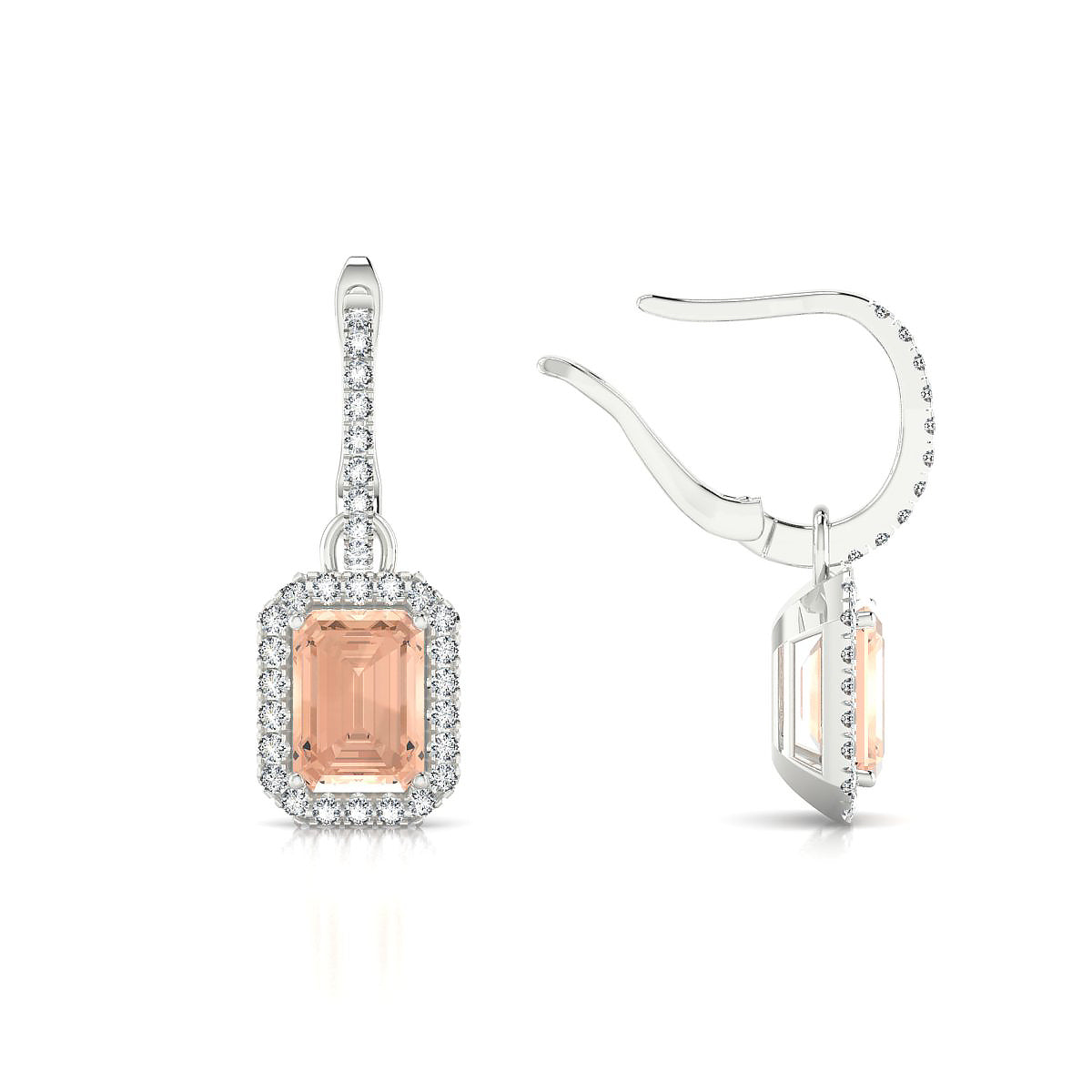 Sunrise | 18k White Gold 7 x 5 mm Emerald Morganite Earrings