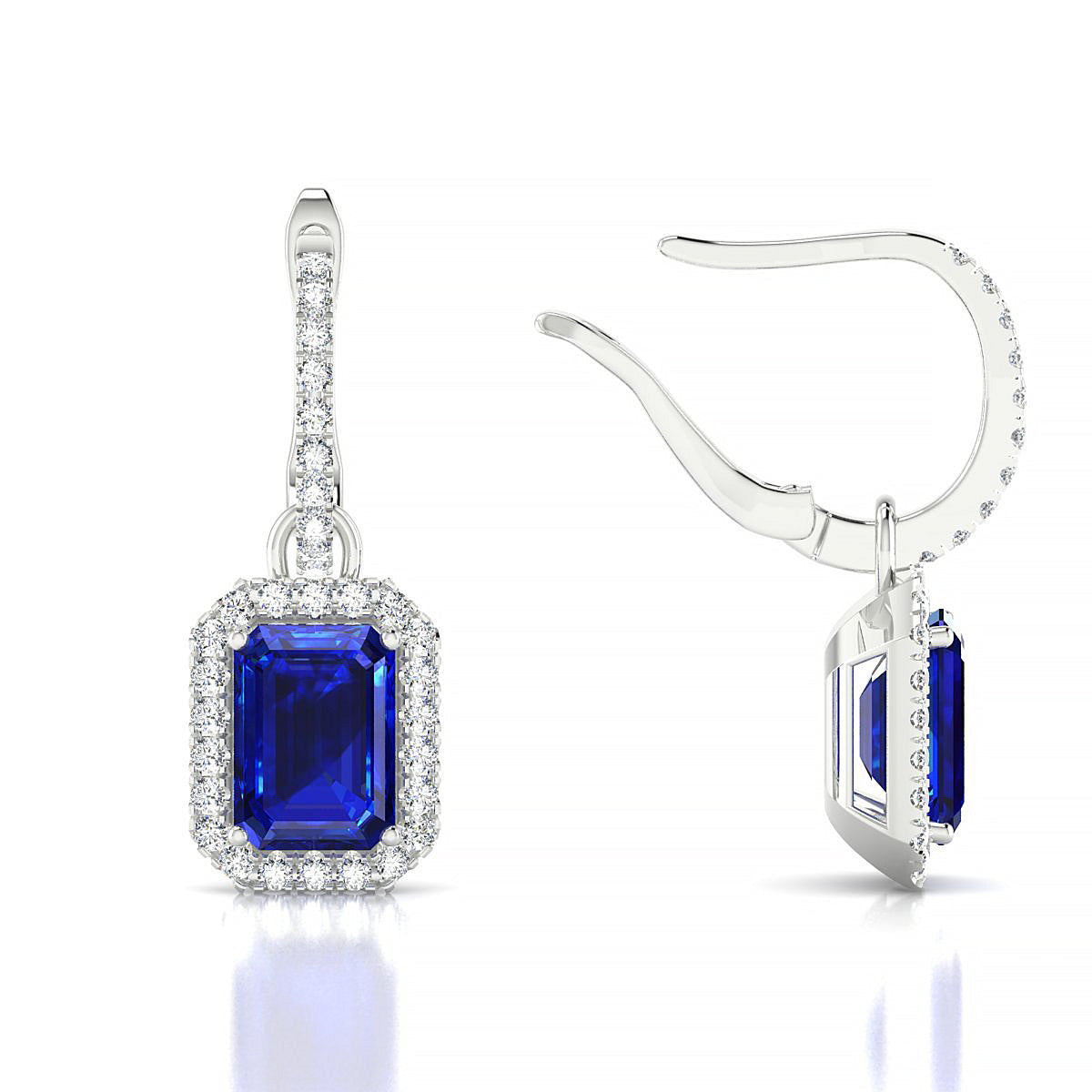 Sunrise | 18k White Gold 7 x 5 mm Emerald Sapphire Earrings