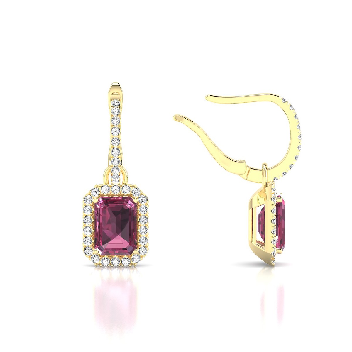 Sunrise | 18k Yellow Gold 7 x 5 mm Emerald Rhodolite Earrings
