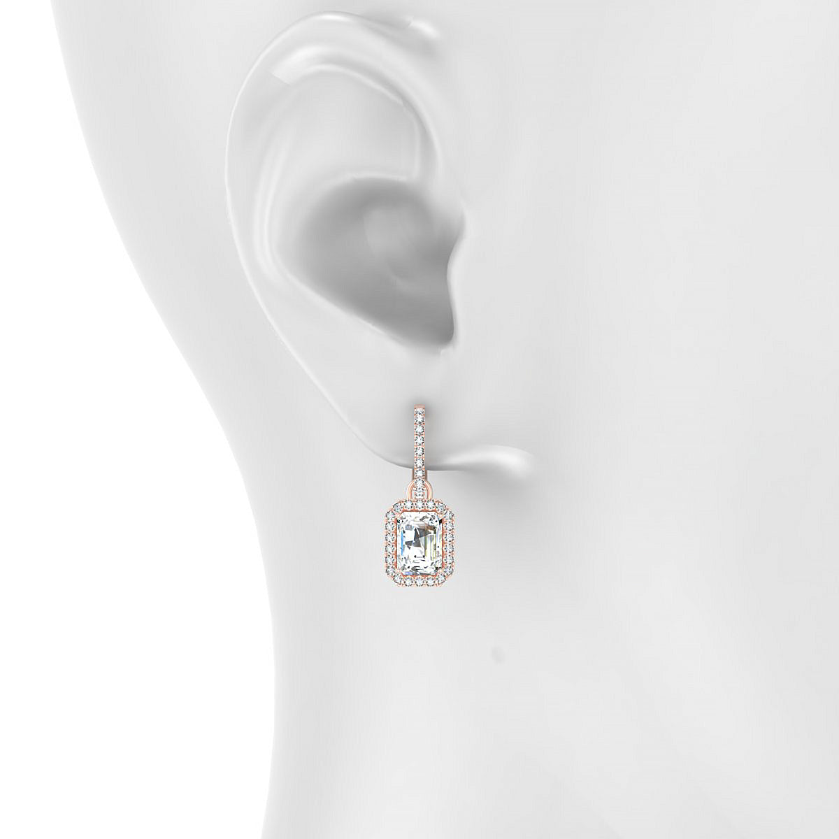 Sunrise | 18k Rose Gold 7 x 5 mm Emerald Diamond Earrings