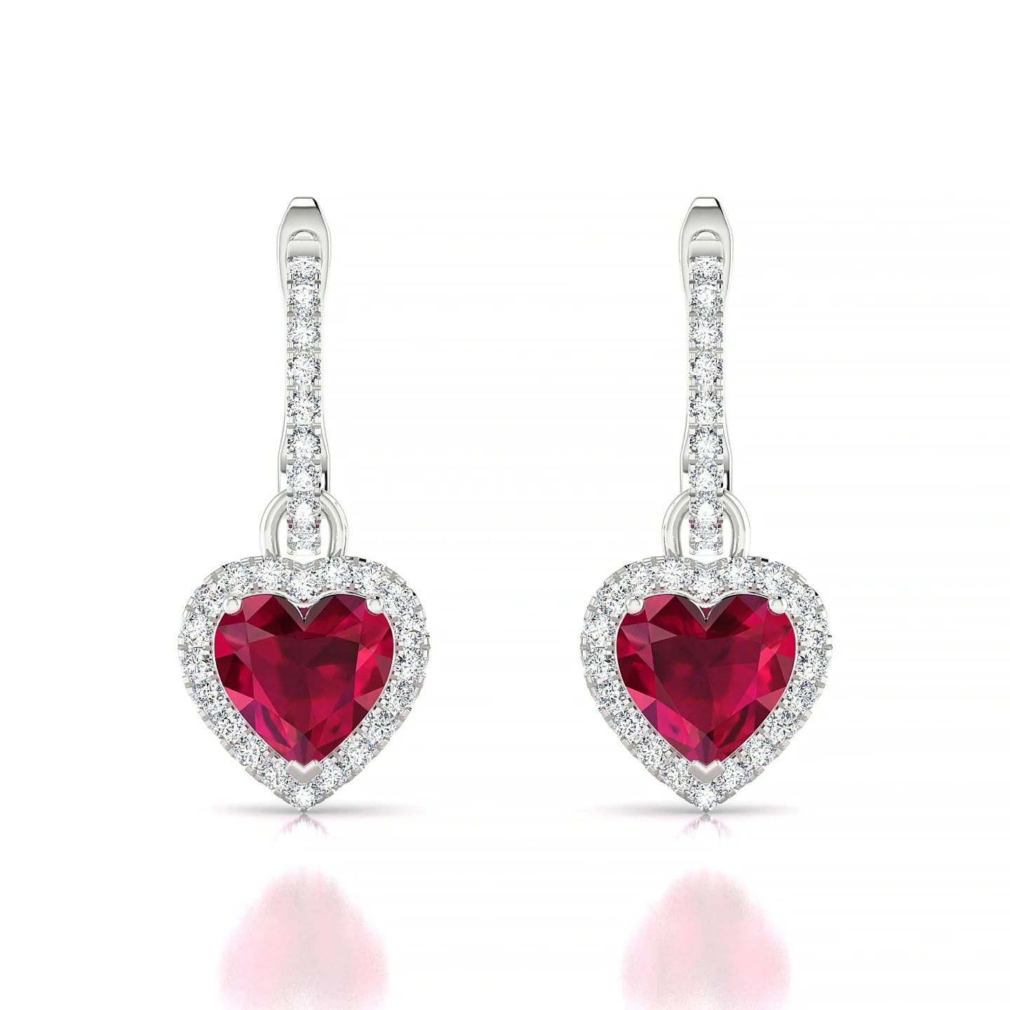 Sunrise | 18k White Gold 5.5 mm Heart Ruby Earrings