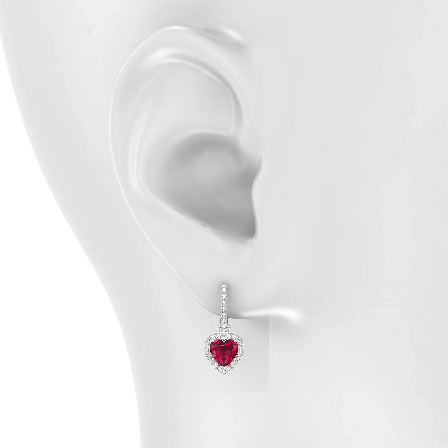 Sunrise | 18k White Gold 5.5 mm Heart Ruby Earrings