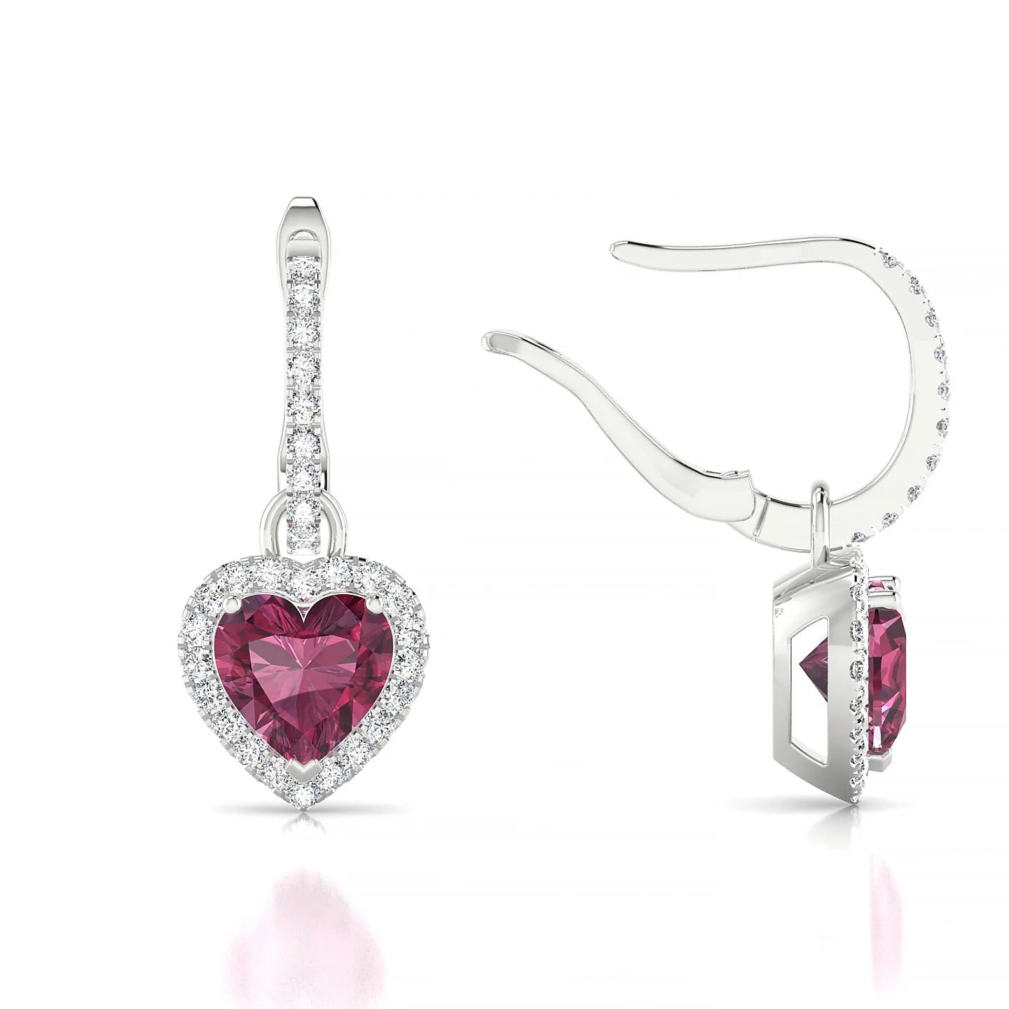 Sunrise | 18k White Gold 6 mm Heart Rhodolite Earrings