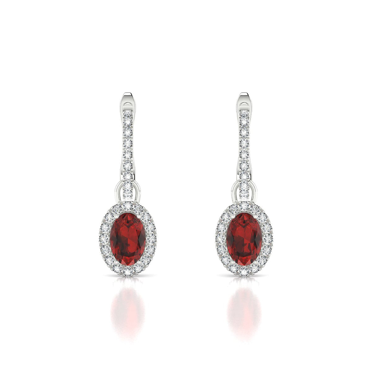 Sunrise | 18k White Gold 6 x 4 mm Oval Garnet Earrings