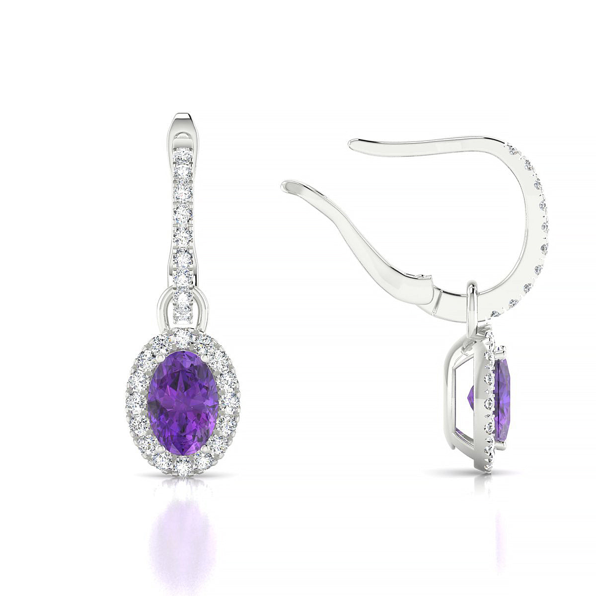 Sunrise | 18k White Gold 6 x 4 mm Oval Amethyst Earrings