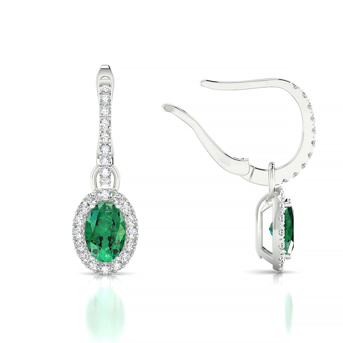 Sunrise | 18k White Gold 6 x 4 mm Oval Emerald Earrings