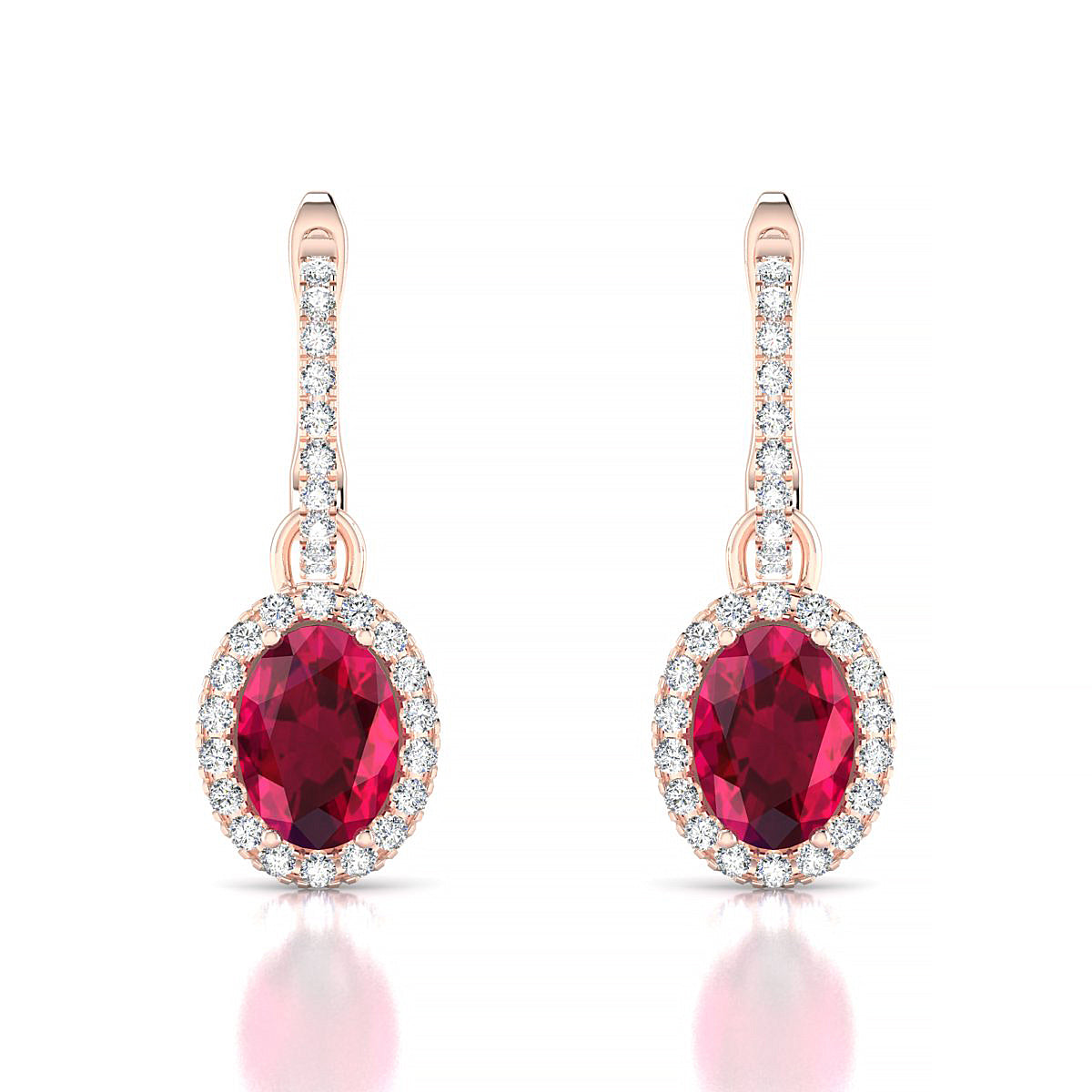 Sunrise | 18k Rose Gold 7 x 5 mm Oval Ruby Earrings