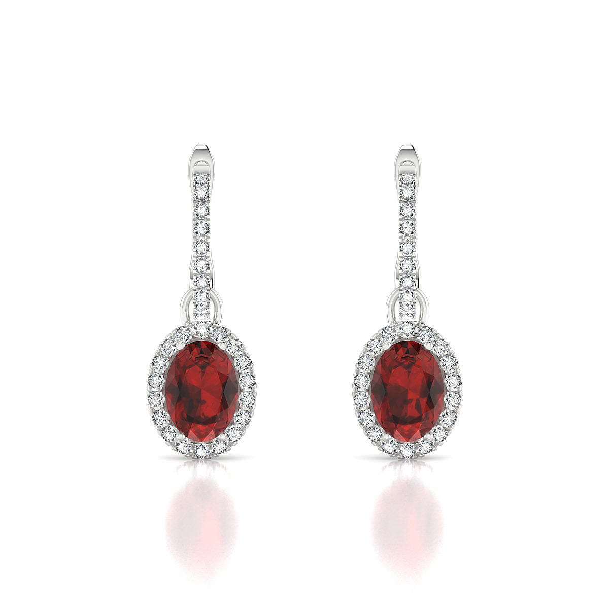 Sunrise | 18k White Gold 7 x 5 mm Oval Garnet Earrings