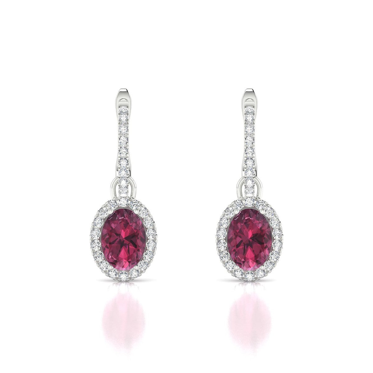 Sunrise | 18k White Gold 7 x 5 mm Oval Rhodolite Earrings