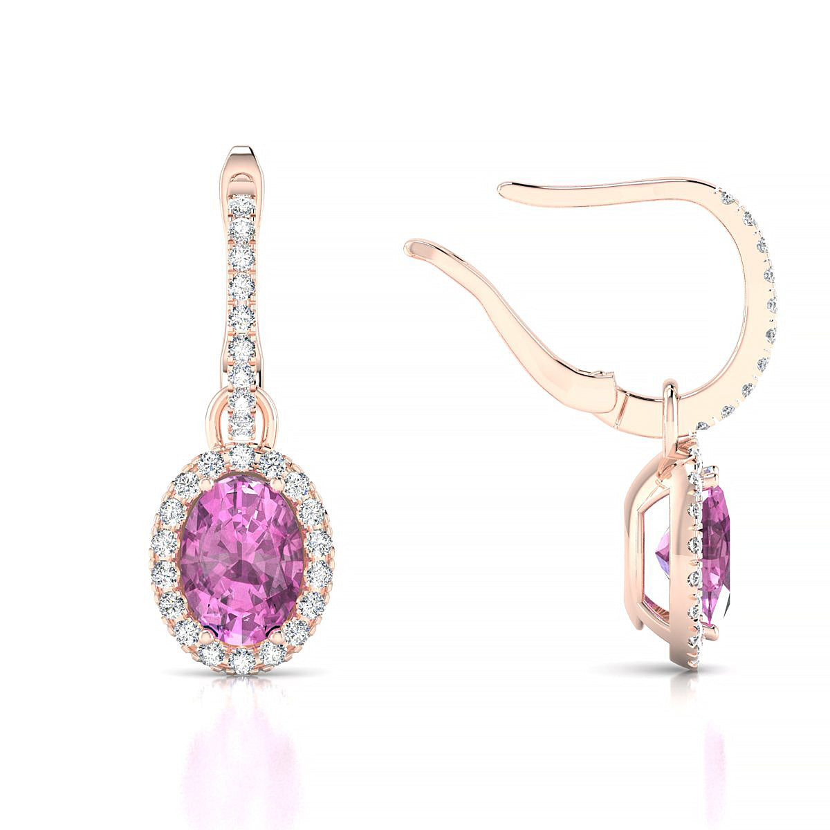 Sunrise | 18k Rose Gold 7 x 5 mm Oval Pink Sapphire Earrings