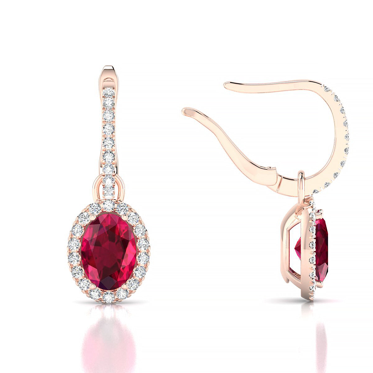 Sunrise | 18k Rose Gold 7 x 5 mm Oval Ruby Earrings