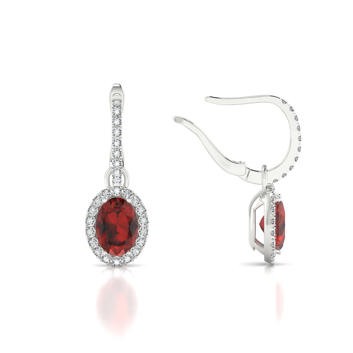 Sunrise | 18k White Gold 7 x 5 mm Oval Garnet Earrings