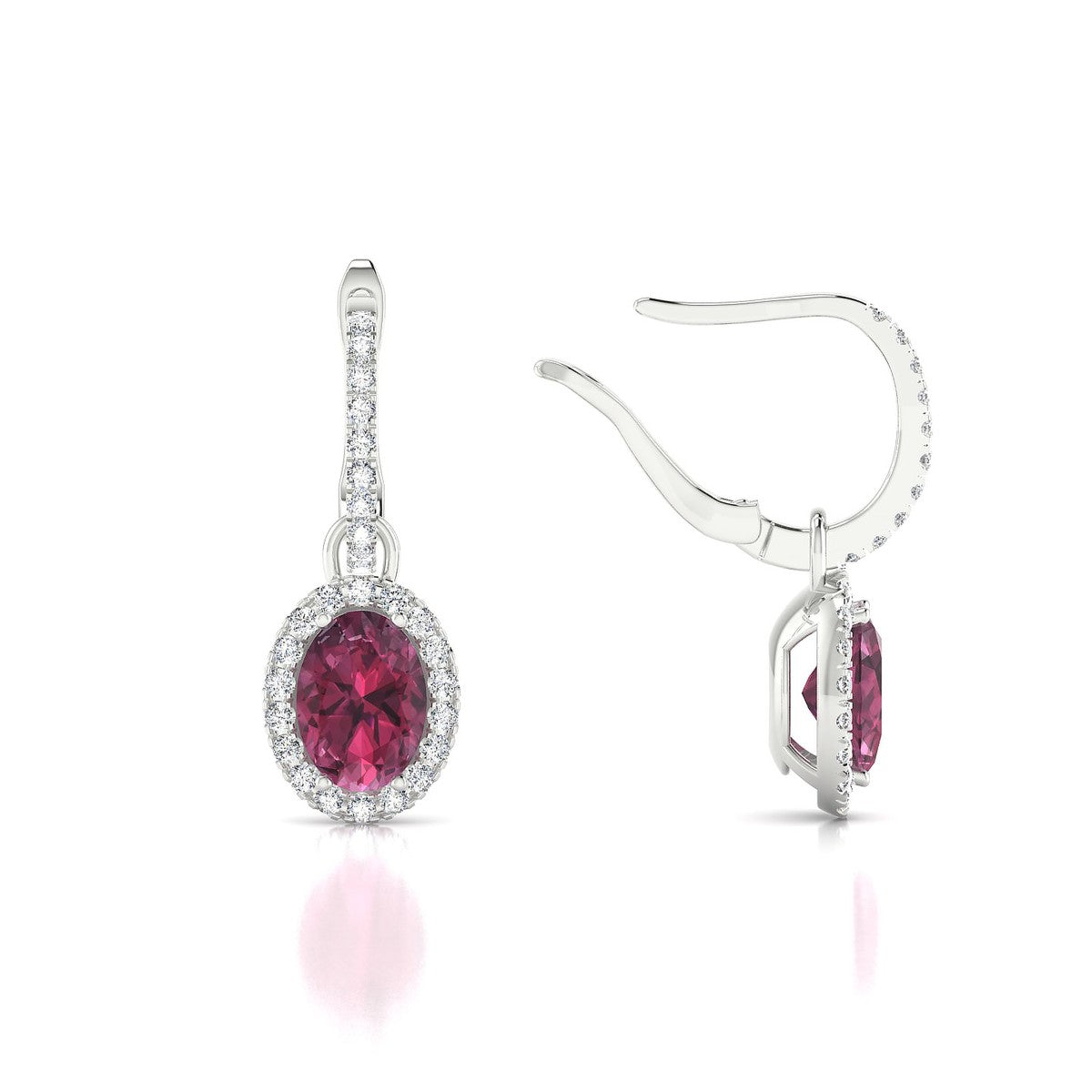 Sunrise | 18k White Gold 7 x 5 mm Oval Rhodolite Earrings