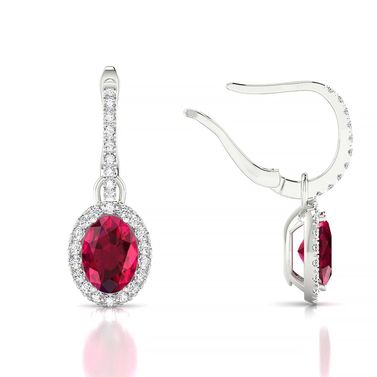 Sunrise | 18k White Gold 7 x 5 mm Oval Ruby Earrings