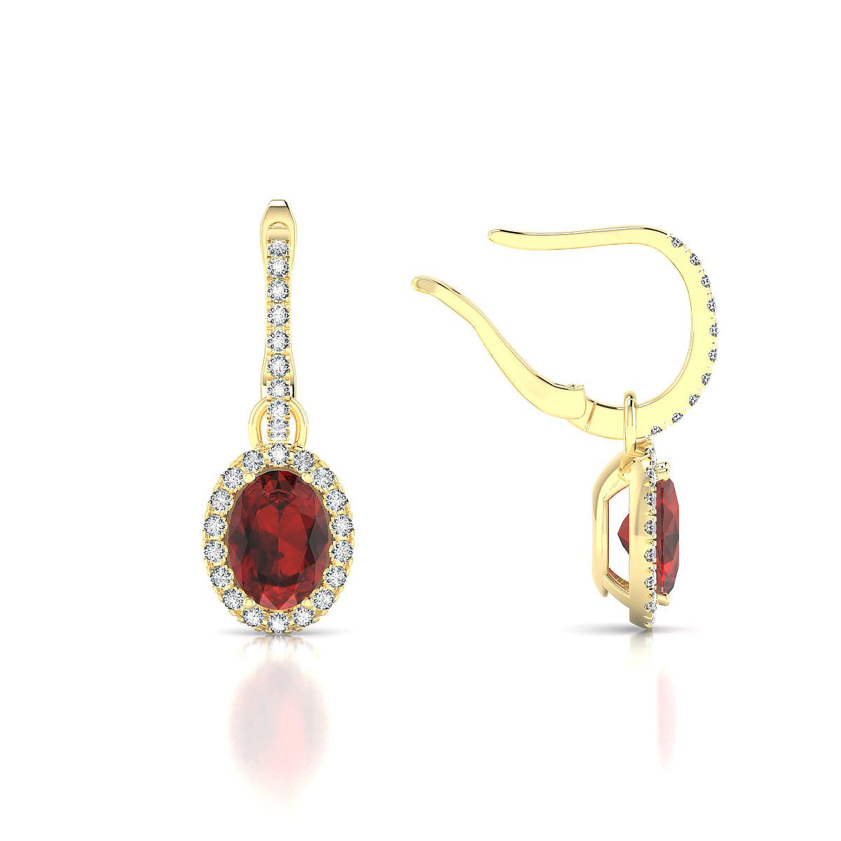 Sunrise | 18k Yellow Gold 7 x 5 mm Oval Garnet Earrings