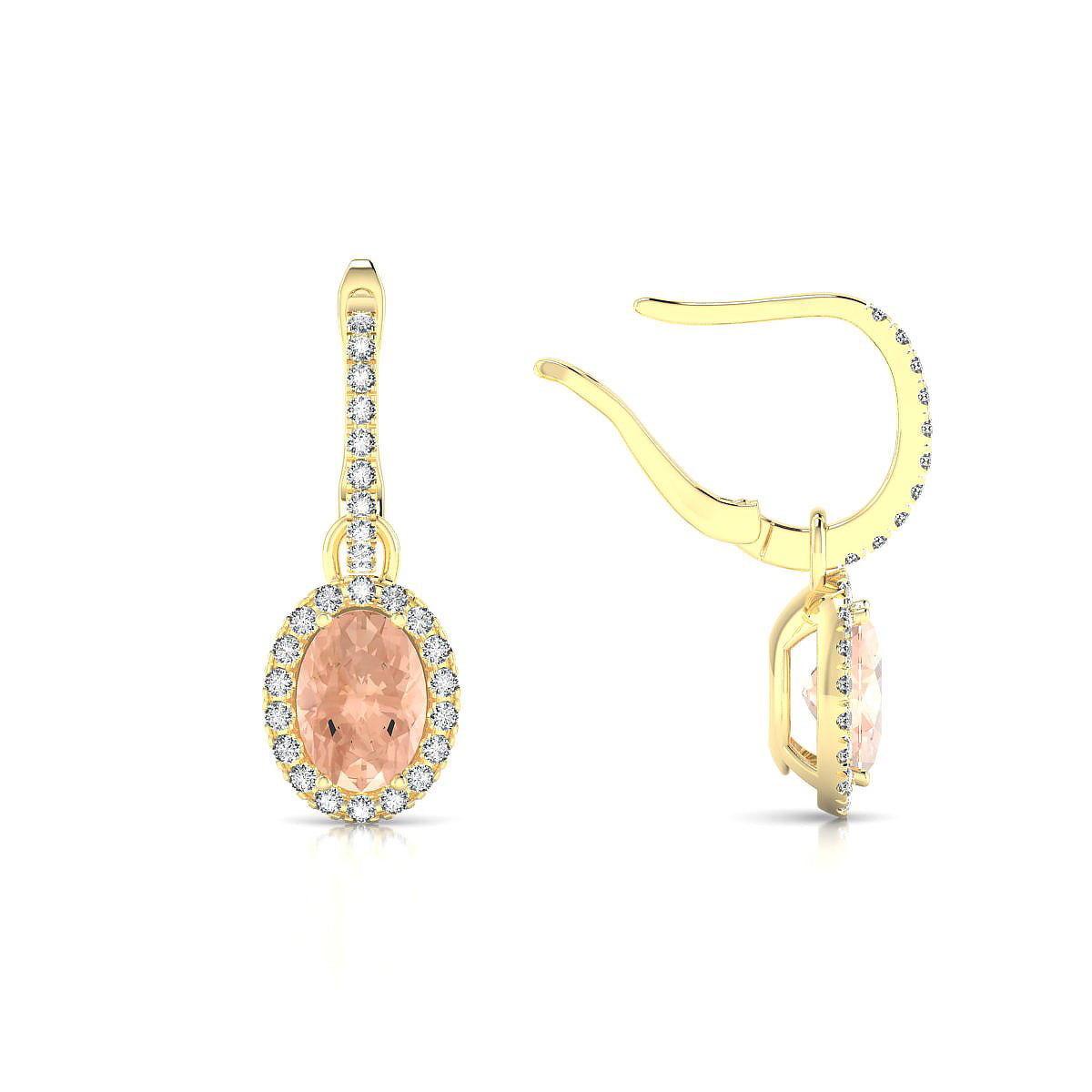 Sunrise | 18k Yellow Gold 7 x 5 mm Oval Morganite Earrings