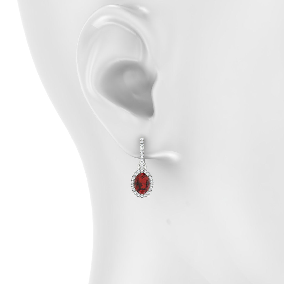 Sunrise | 18k White Gold 7 x 5 mm Oval Garnet Earrings
