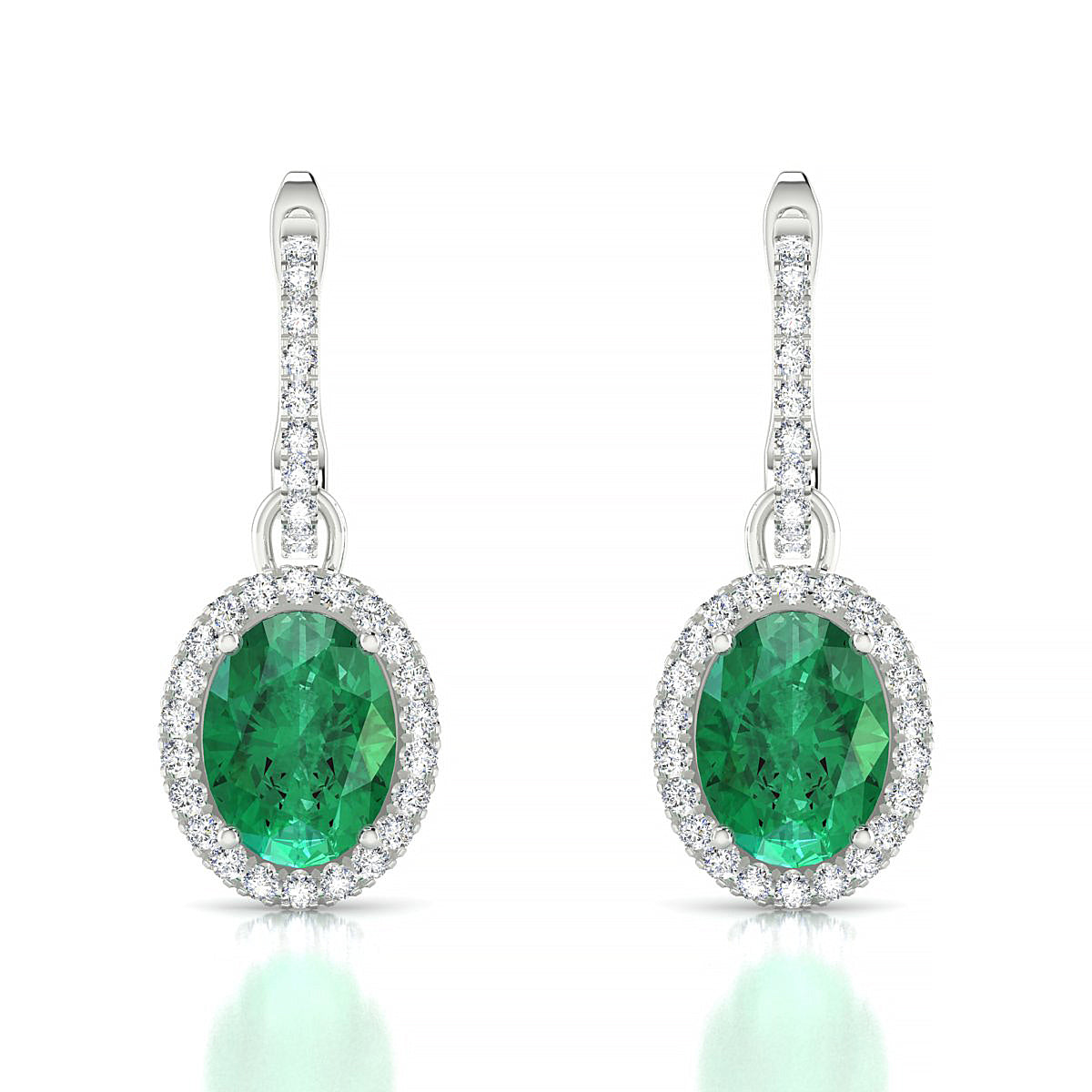 Sunrise | 18k White Gold 8 x 6 mm Oval Emerald Earrings