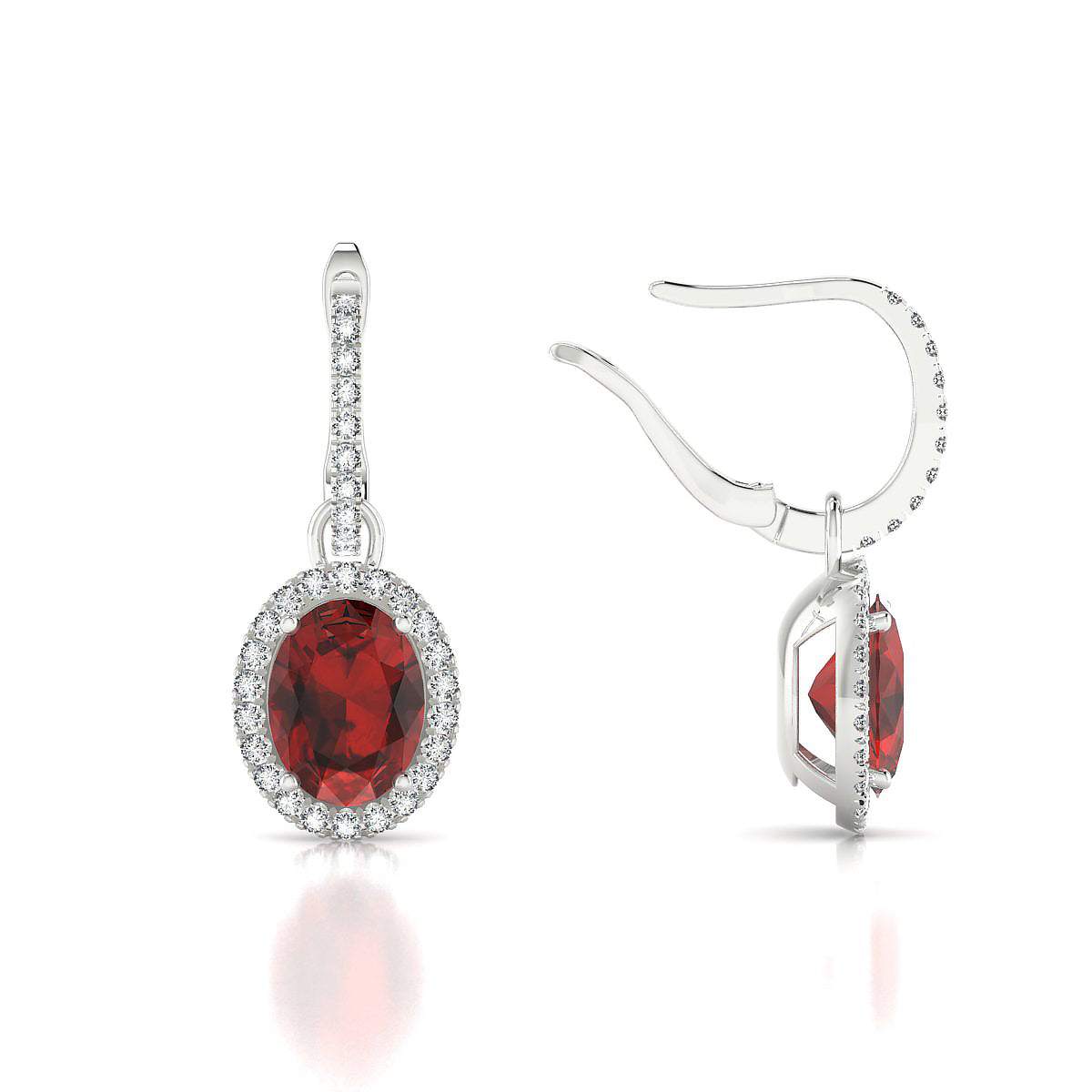 Sunrise | 18k White Gold 8 x 6 mm Oval Garnet Earrings