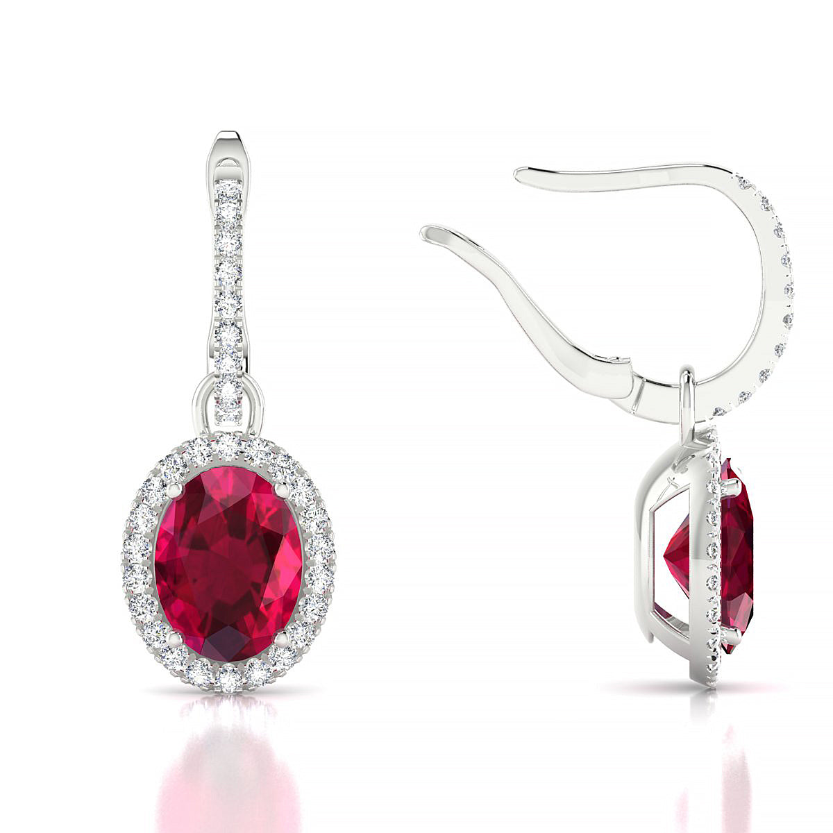 Sunrise | 18k White Gold 8 x 6 mm Oval Ruby Earrings