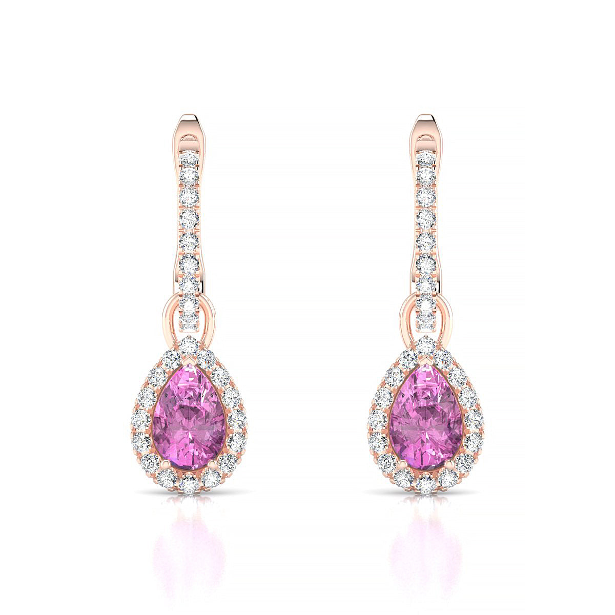 Sunrise | 18k Rose Gold 6 x 4 mm Pear Pink Sapphire Earrings