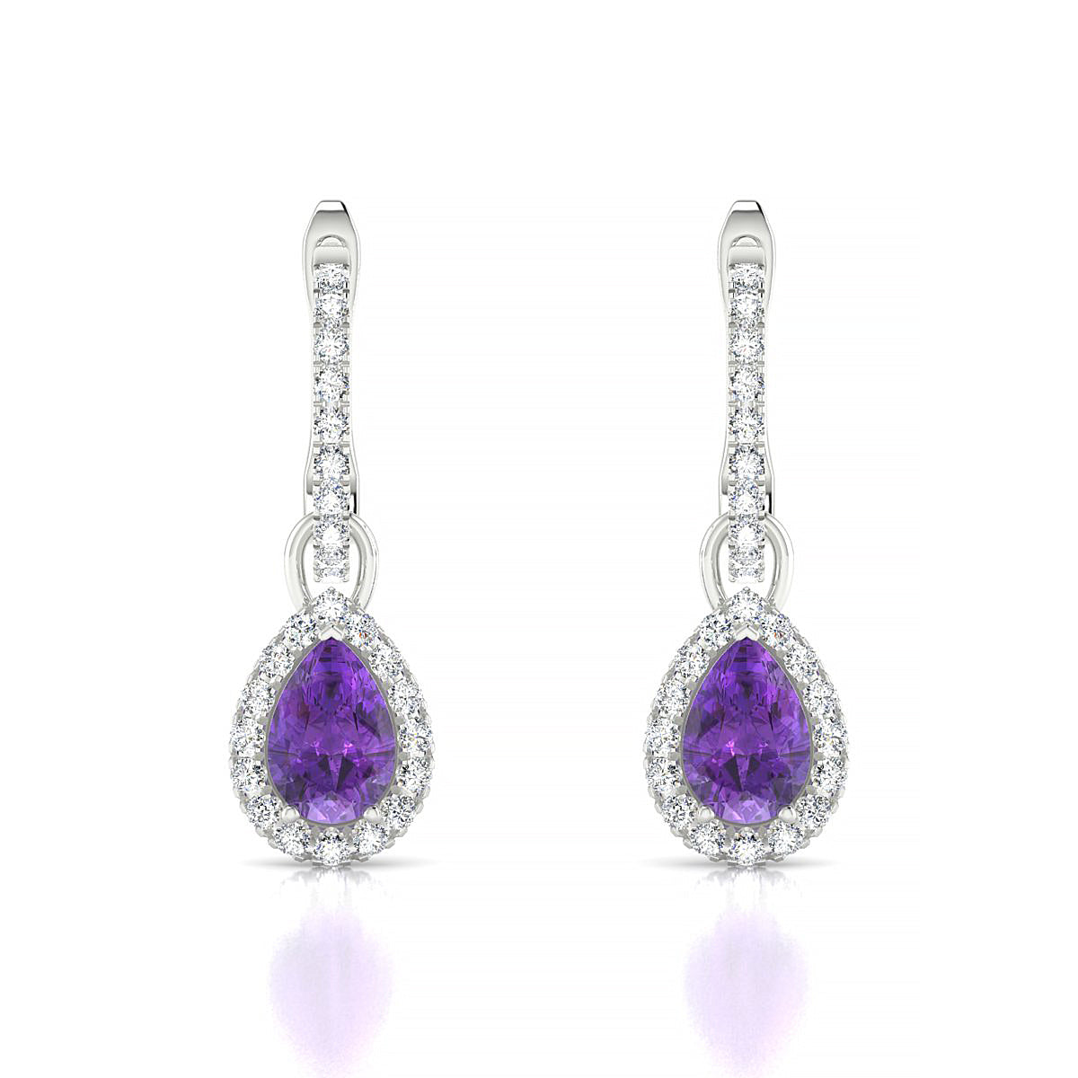 Sunrise | 18k White Gold 6 x 4 mm Pear Amethyst Earrings