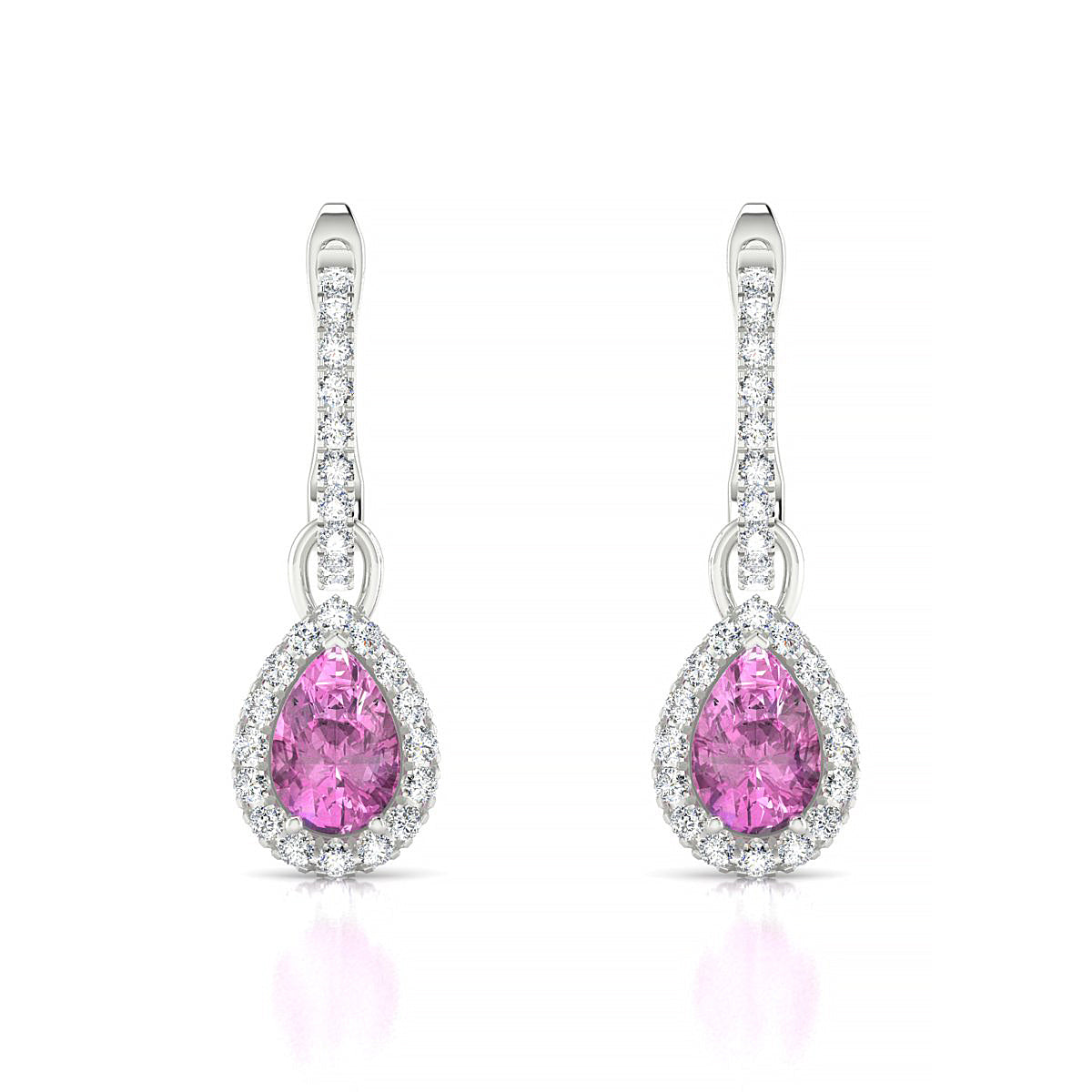 Sunrise | 18k White Gold 6 x 4 mm Pear Pink Sapphire Earrings