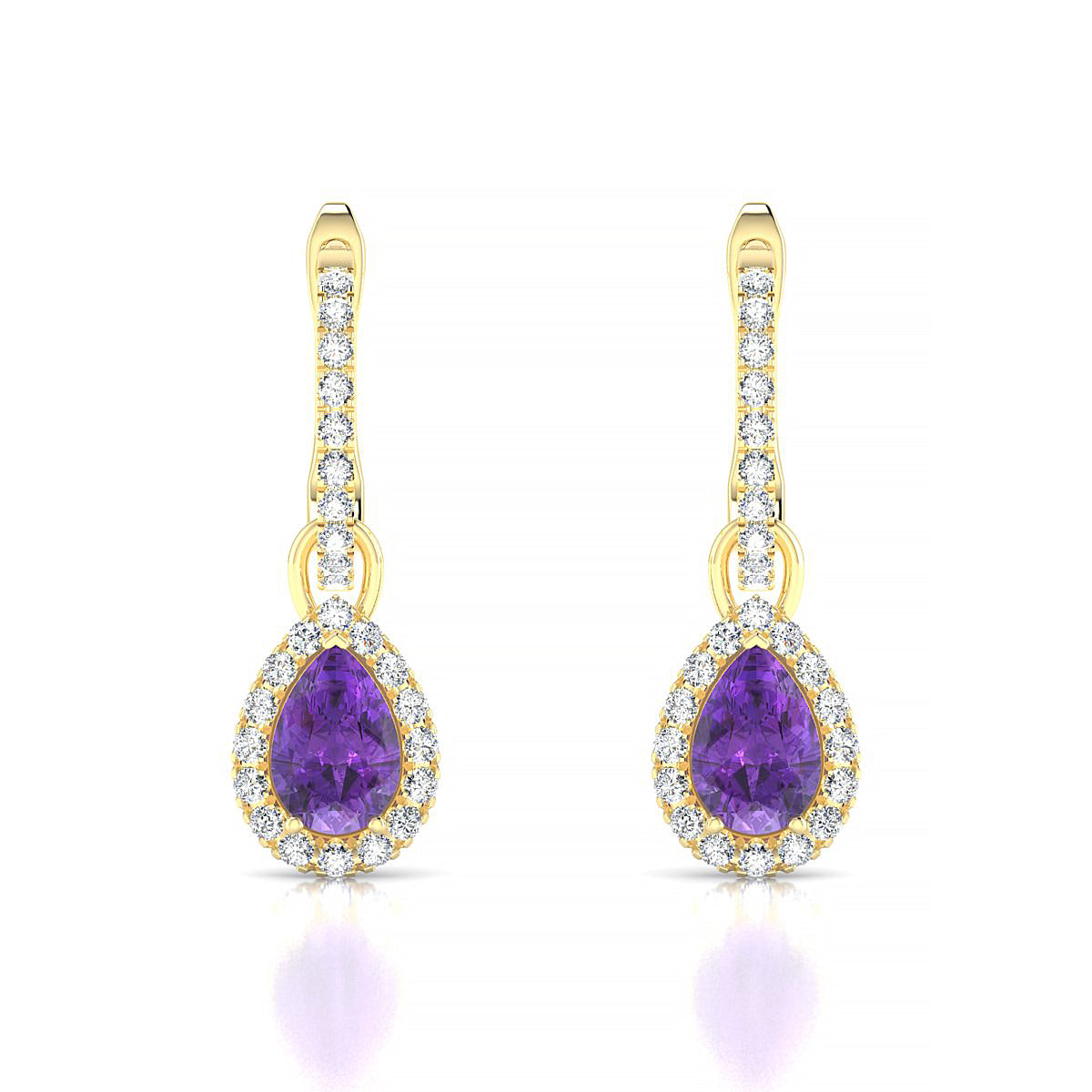 Sunrise | 18k Yellow Gold 6 x 4 mm Pear Amethyst Earrings