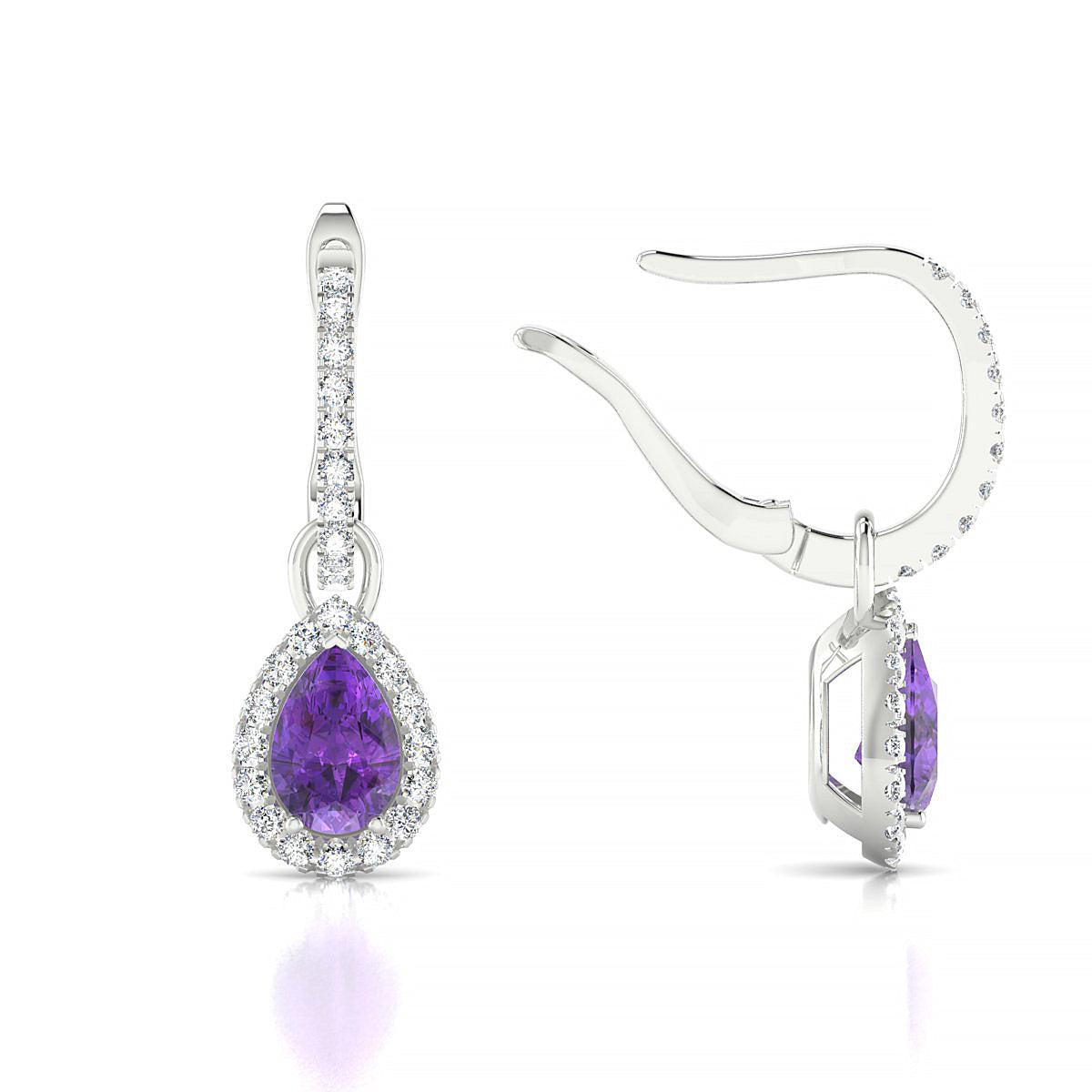 Sunrise | 18k White Gold 6 x 4 mm Pear Amethyst Earrings